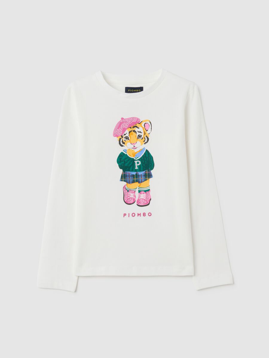 Girls' white regular fit stretch cotton t-shirt_3