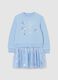 Blue cotton blend girl's dress, regular fit with Disney tulle_0
