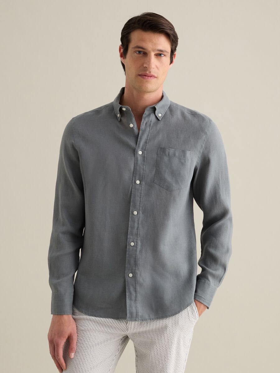 Piombo Blue Casual Linen Shirt_0