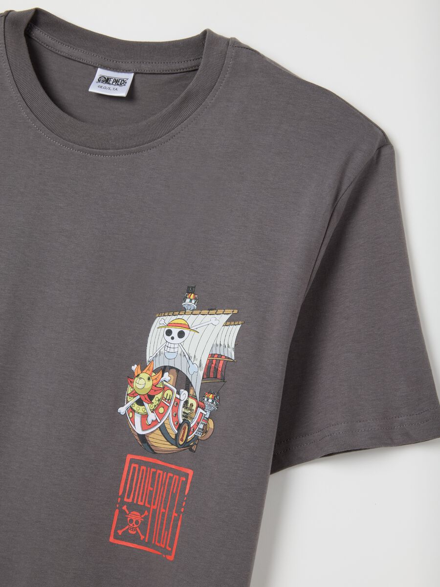 Men's grey pure cotton t-shirt regular fit with One Piece print_5