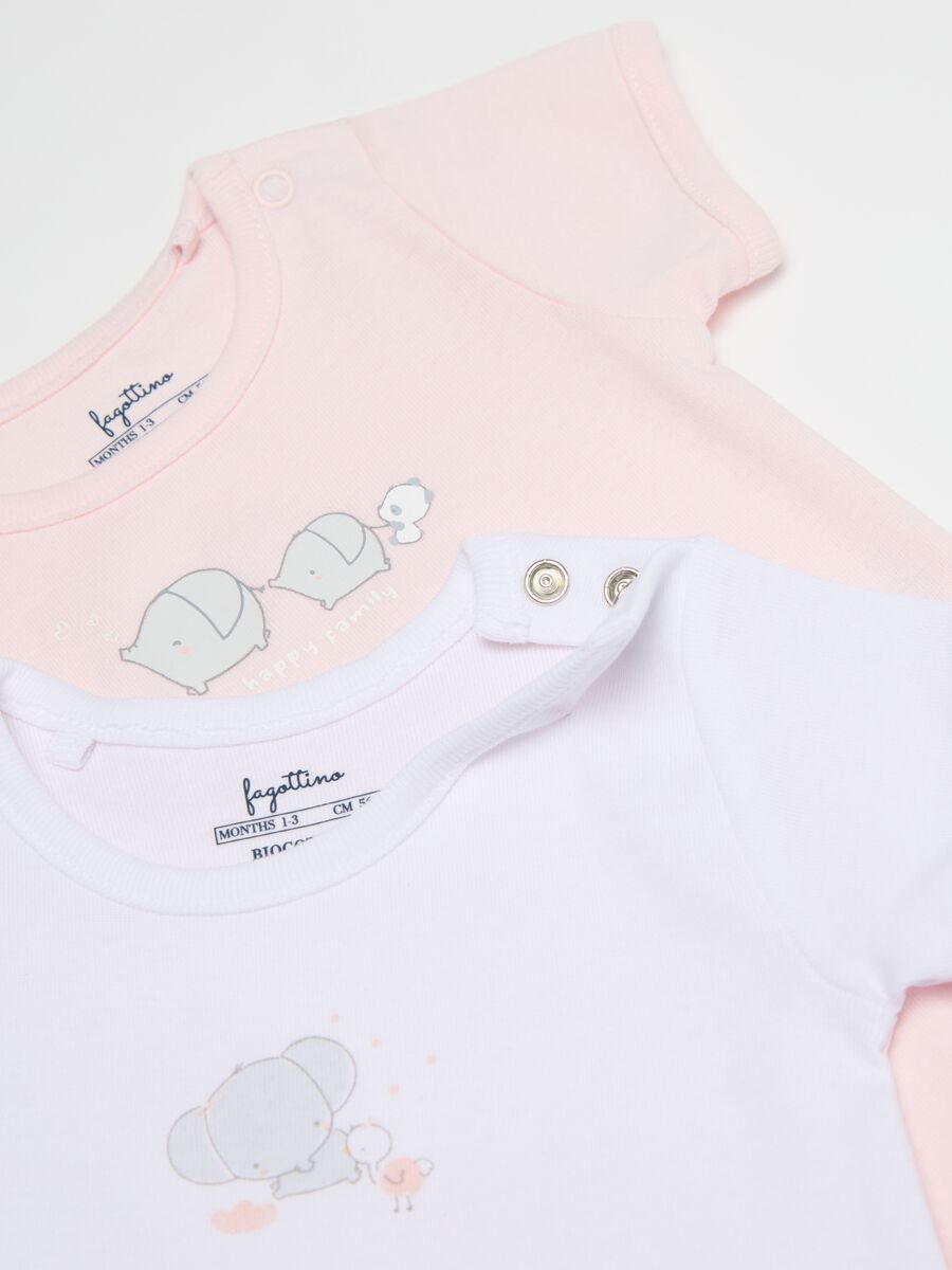 Three-pack white and pink bodysuits in organic cotton with print_2