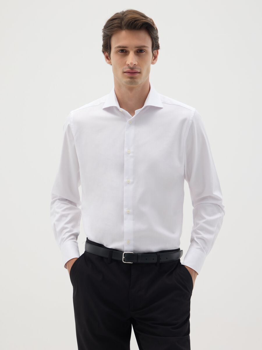 Men's white slim fit pure cotton shirt, easy iron_0