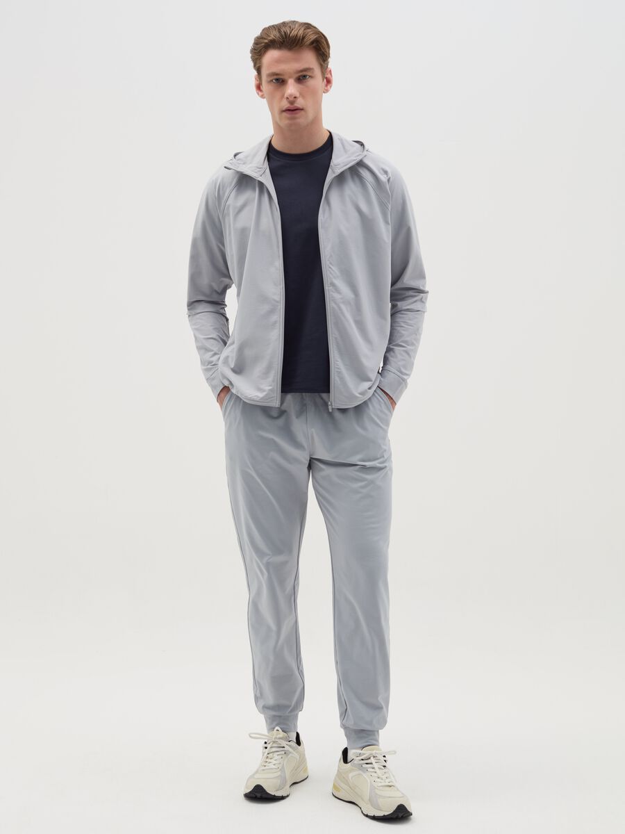 Full-zip sweatshirt in technical fabric with hood_1