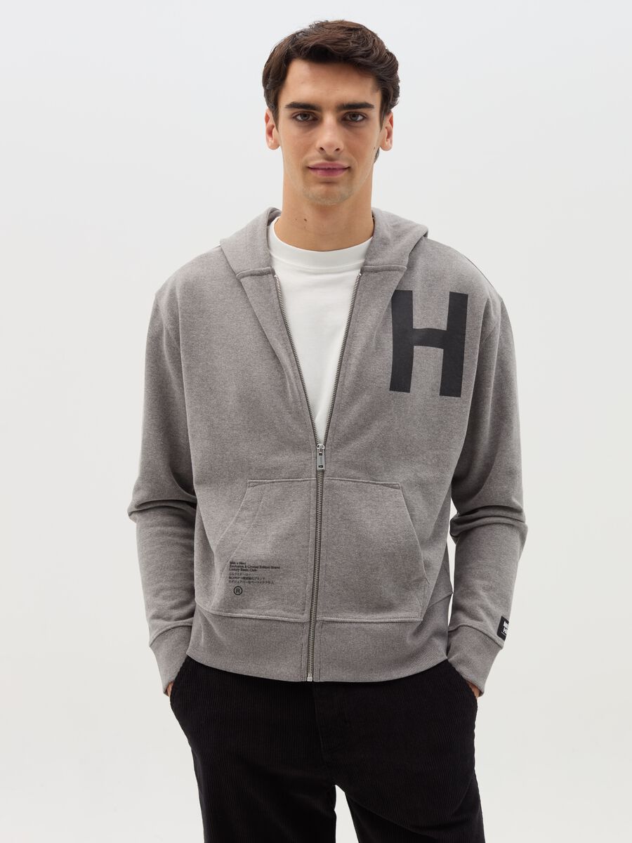 Full-zip sweatshirt with hood and print_0