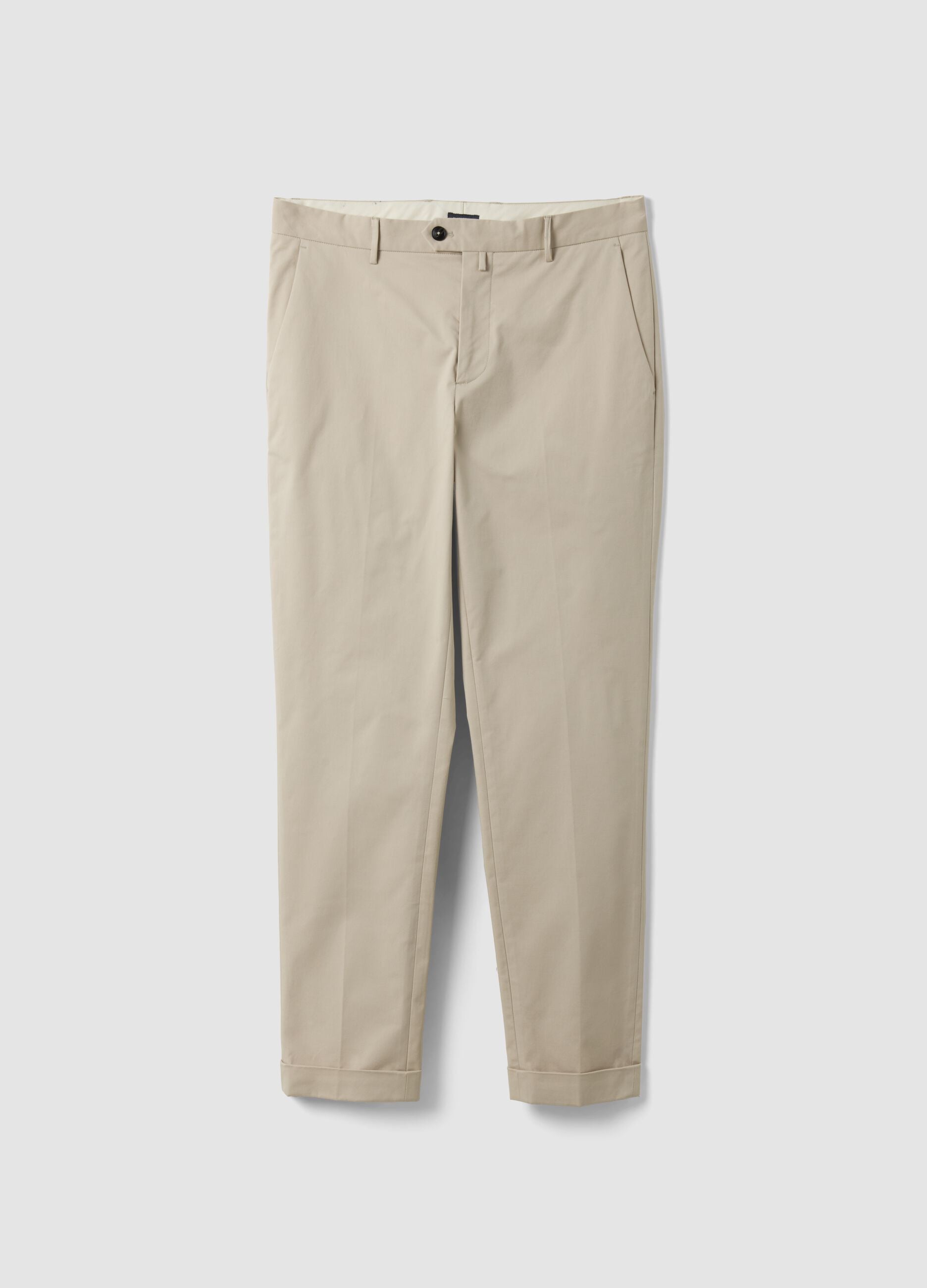 Beige regular-fit stretch cotton twill chino trousers