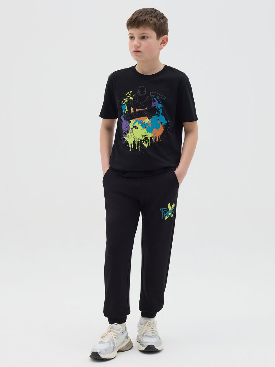 Cotton joggers with drawstring and print_1
