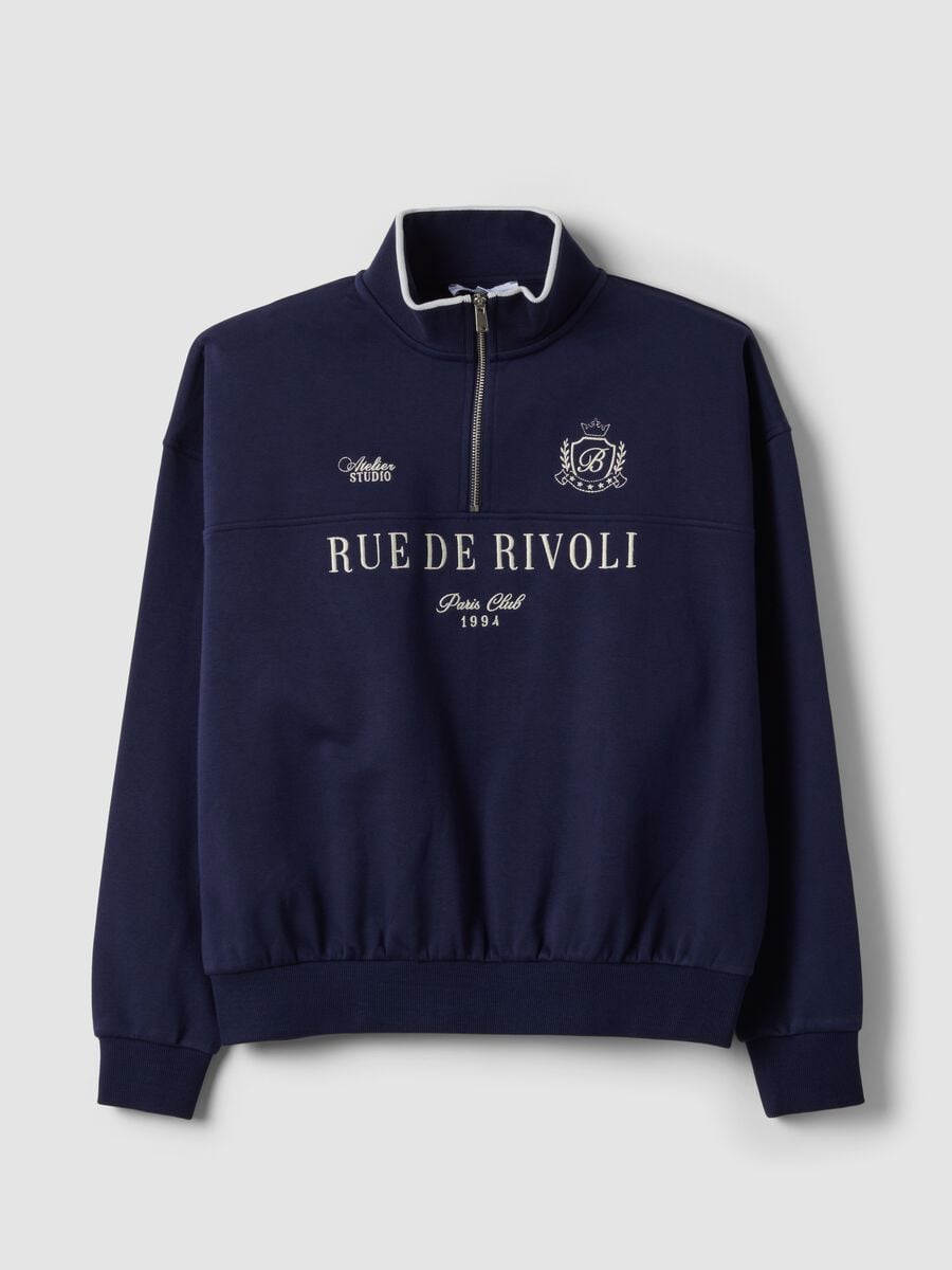 Blue half-zip cotton-blend sweatshirt with front lettering, regular fit_4