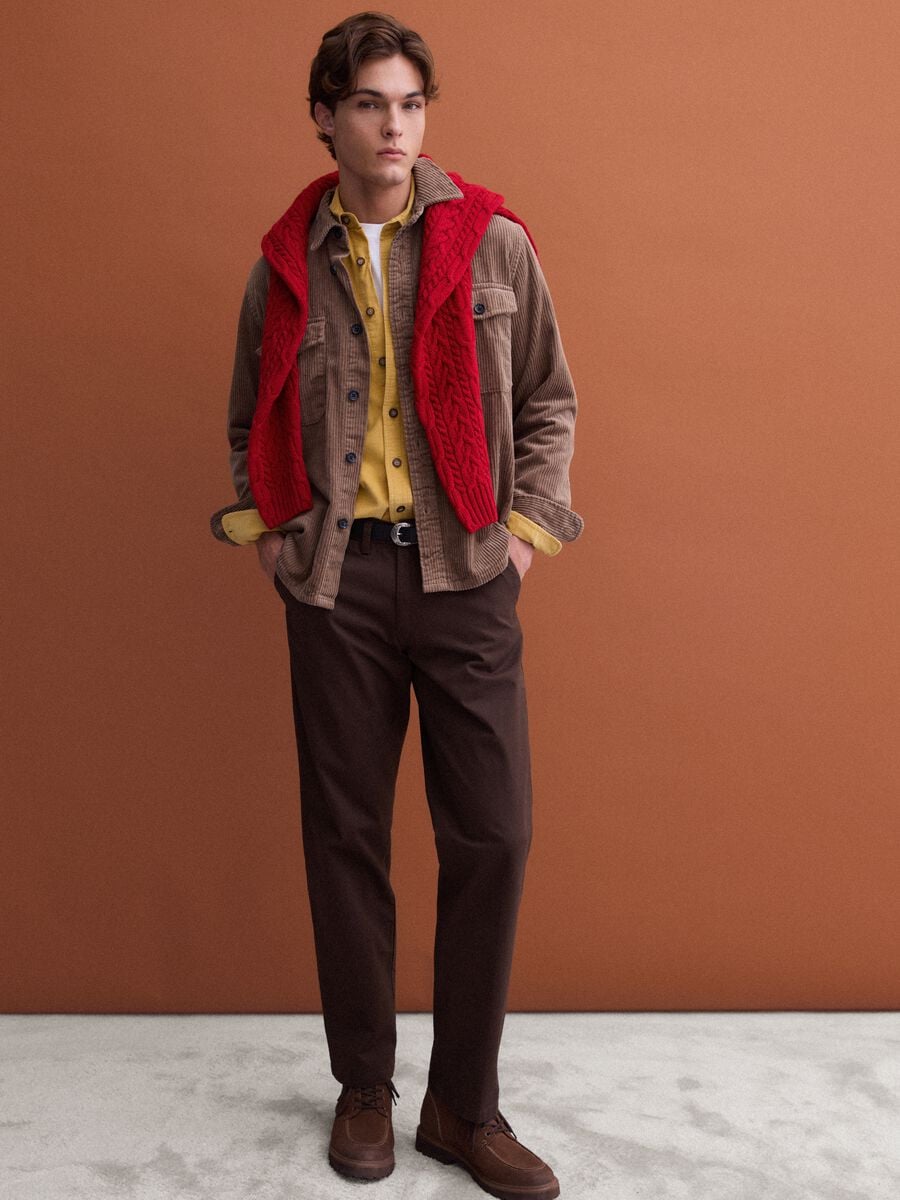 Brown pure cotton ribbed over-fit shacket_3