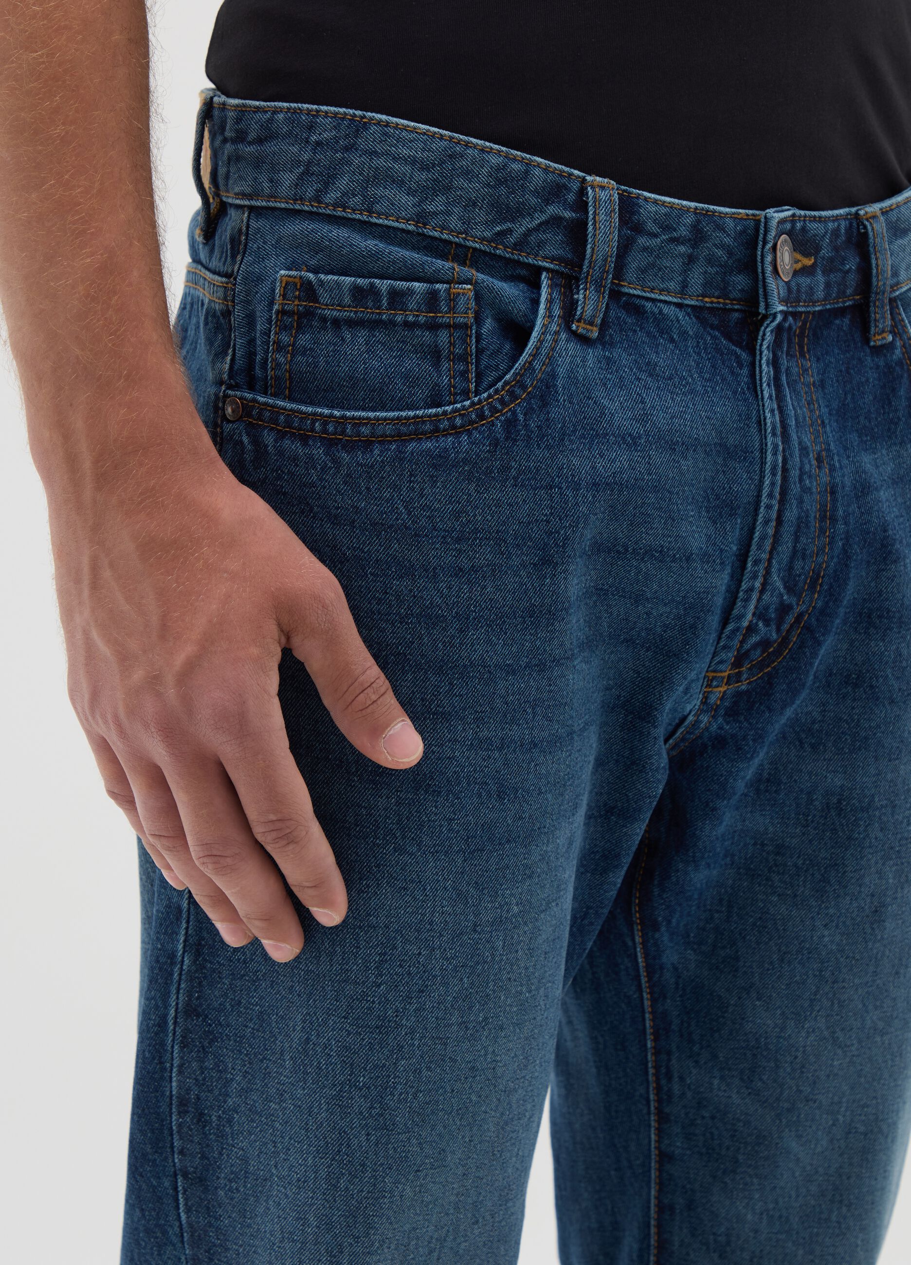 Regular fit blue pure cotton jeans
