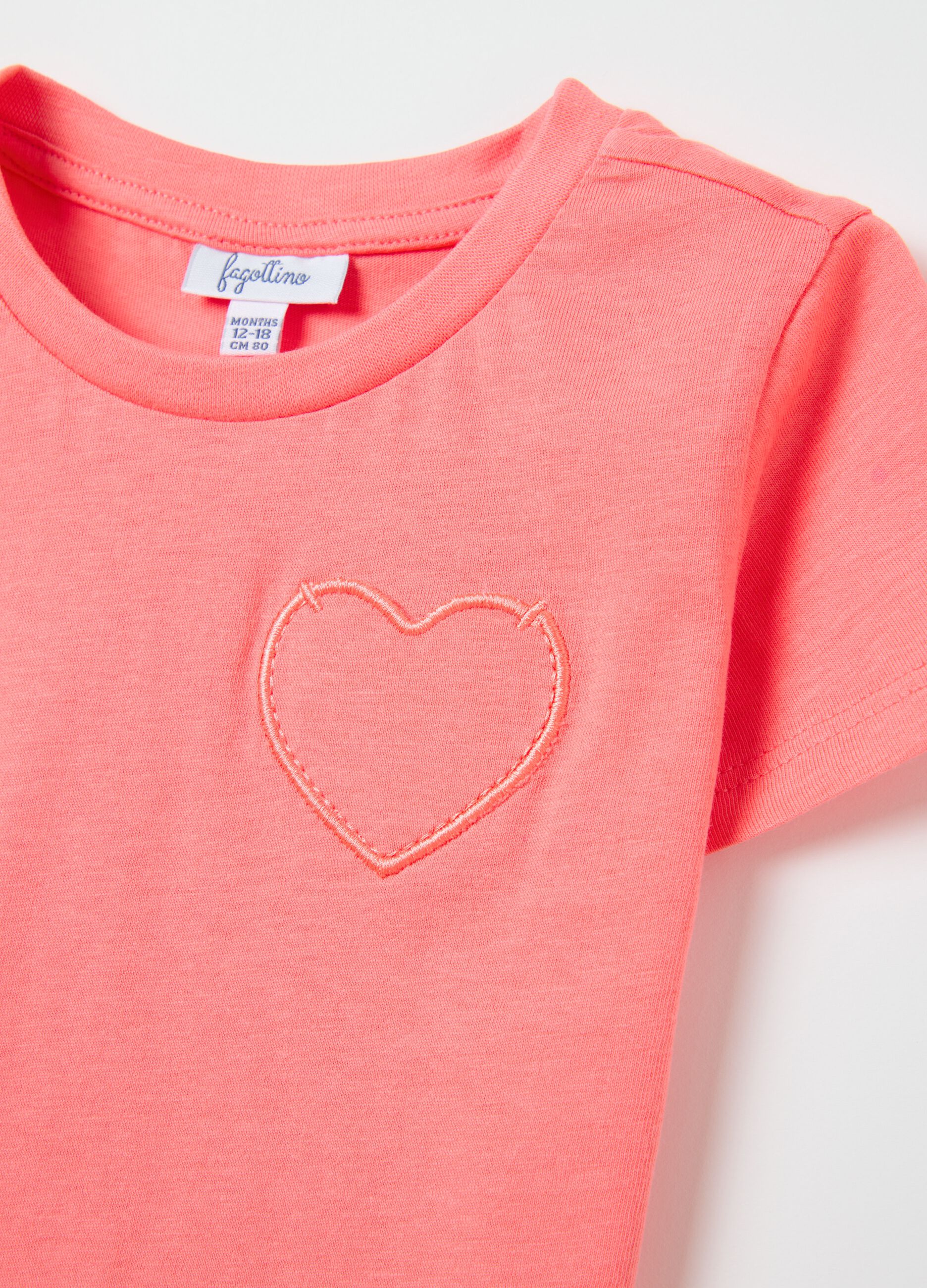 Two-pack white and pink T-shirts in cotton with print and embroidery