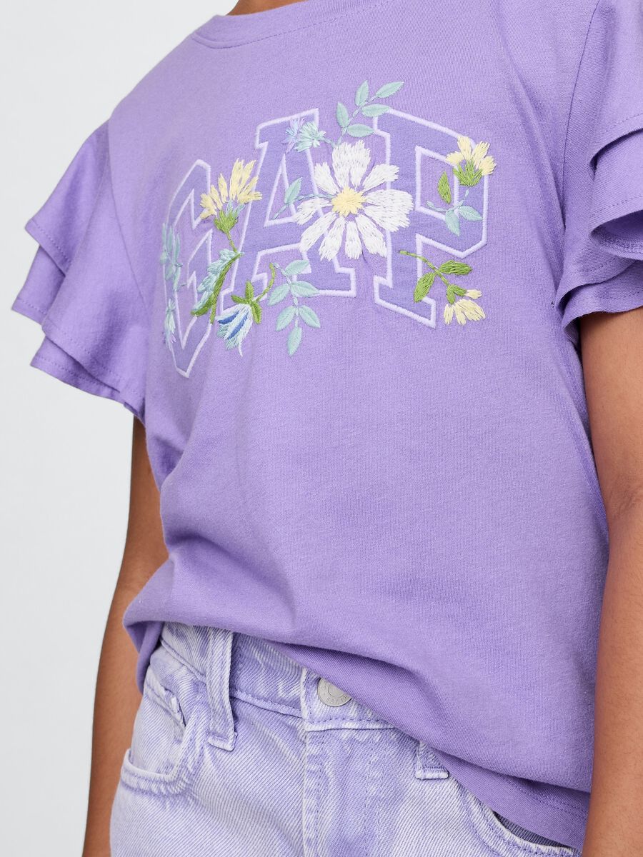 Purple short sleeve T-shirt with ruffles and GAP logo_2