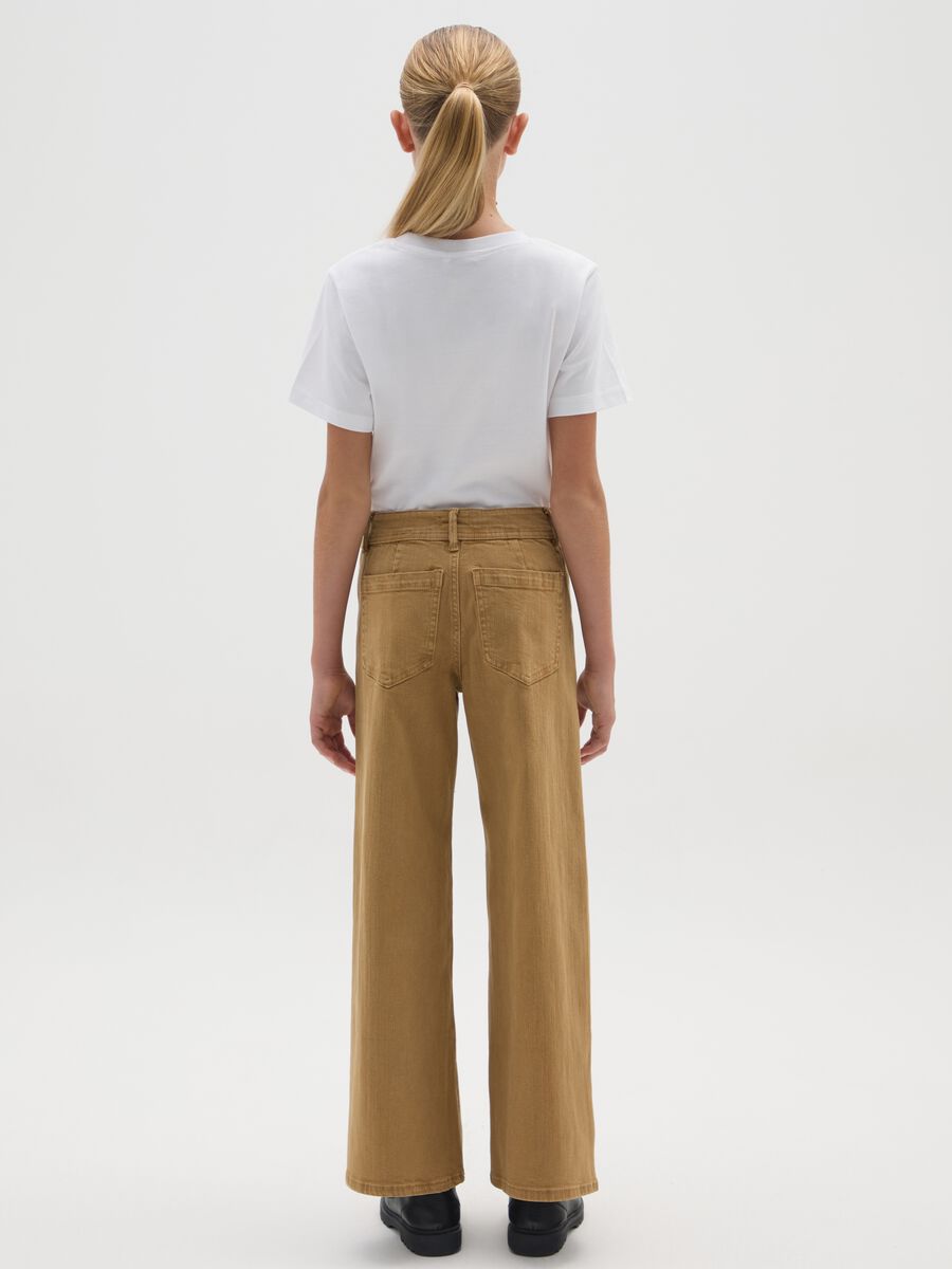 Girls' brown wide-leg stretch cotton trousers_2