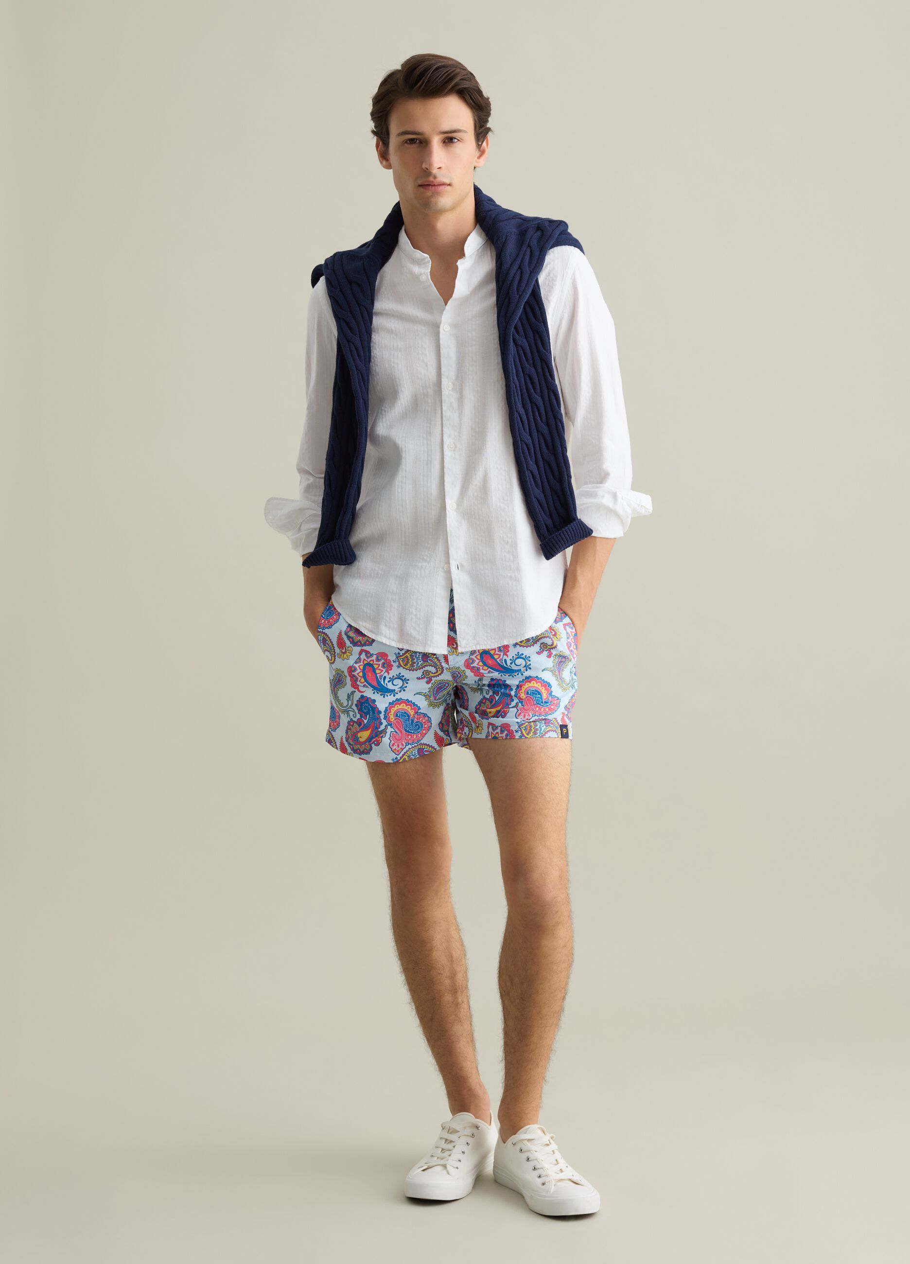 Men’s short swim costume in multicoloured blend with regular fit