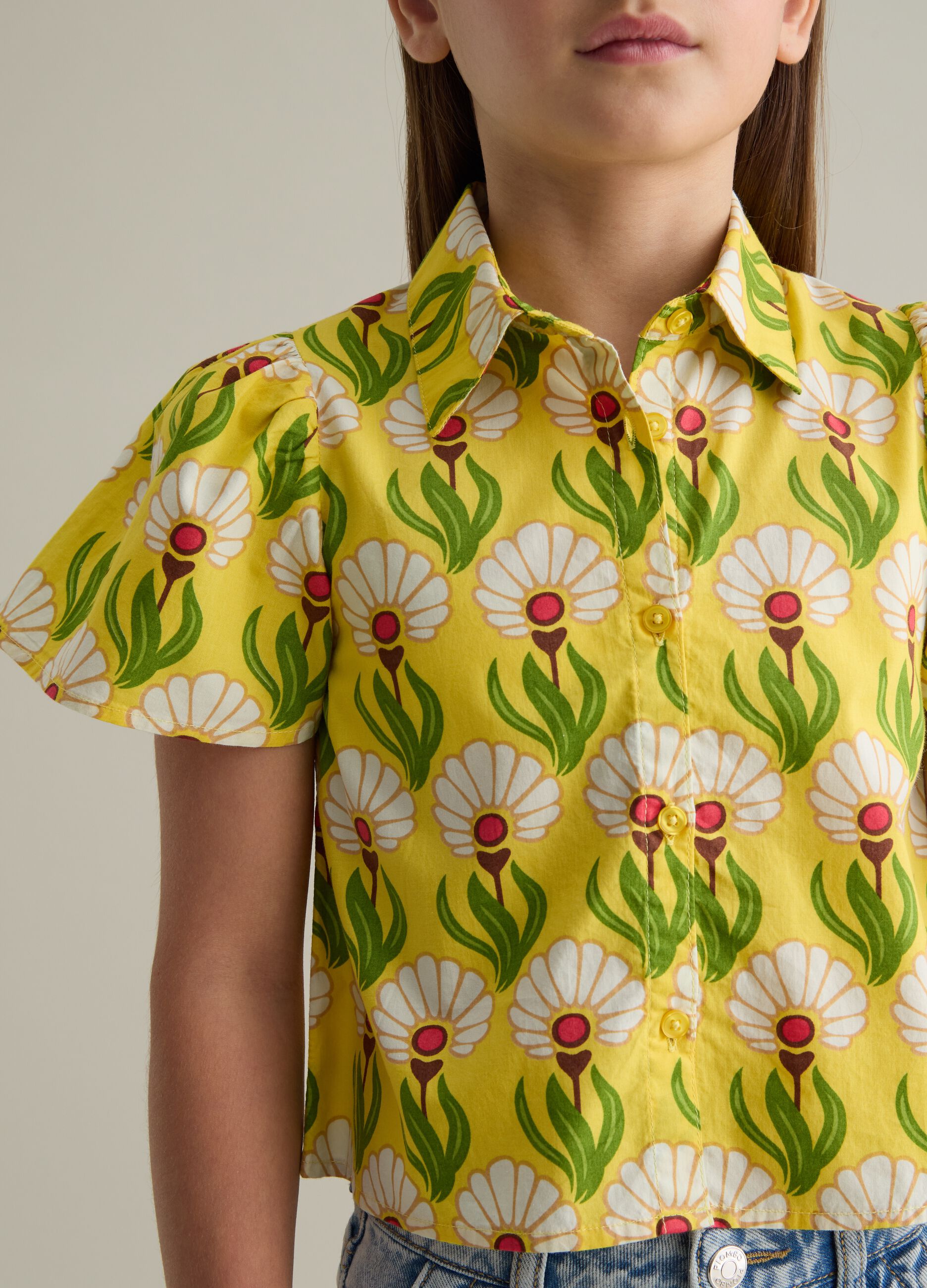 Girls' multicolour pure cotton regular fit shirt with floral print