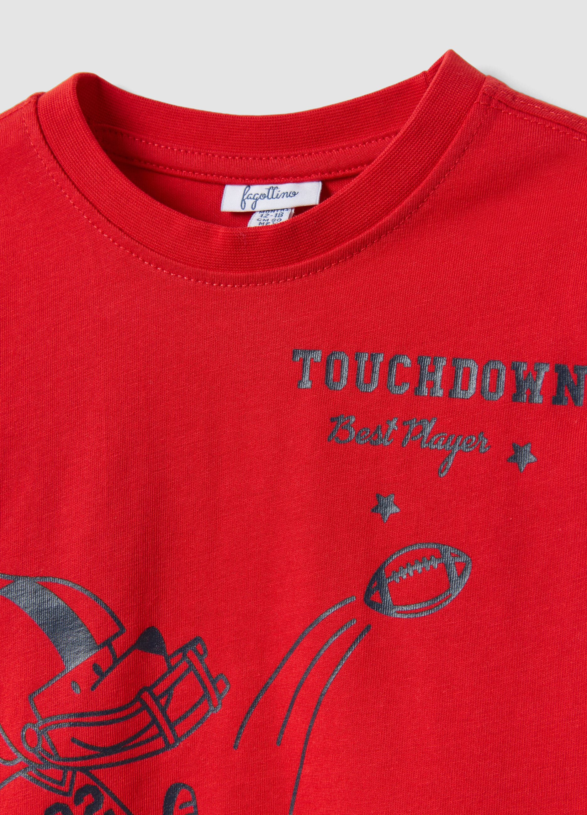 Red pure organic cotton T-shirt with college print for baby boy