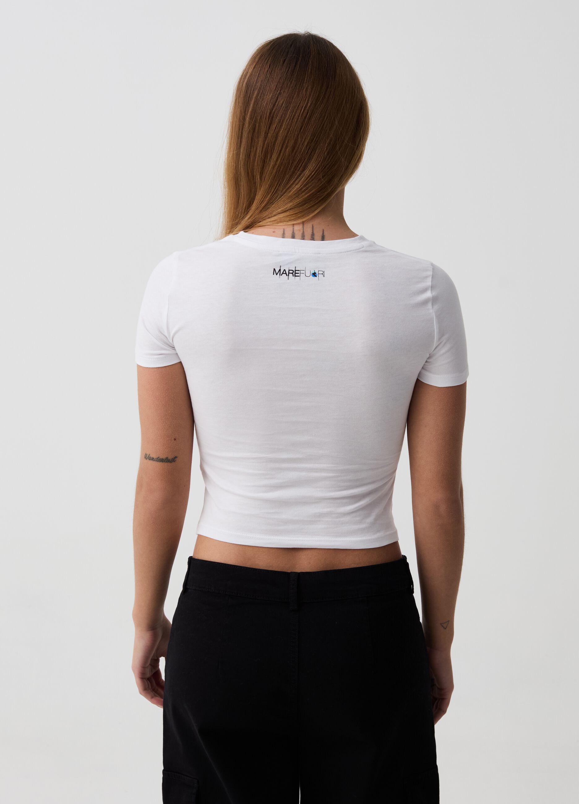 T-shirt cropped con stampa B.ANGEL X MARE FUORI