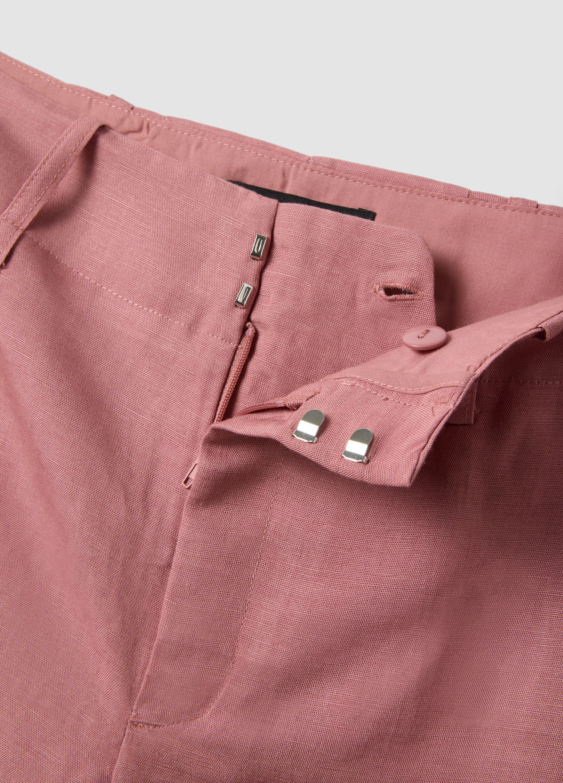 Pink linen-viscose blend wide-leg trousers with structured waistband