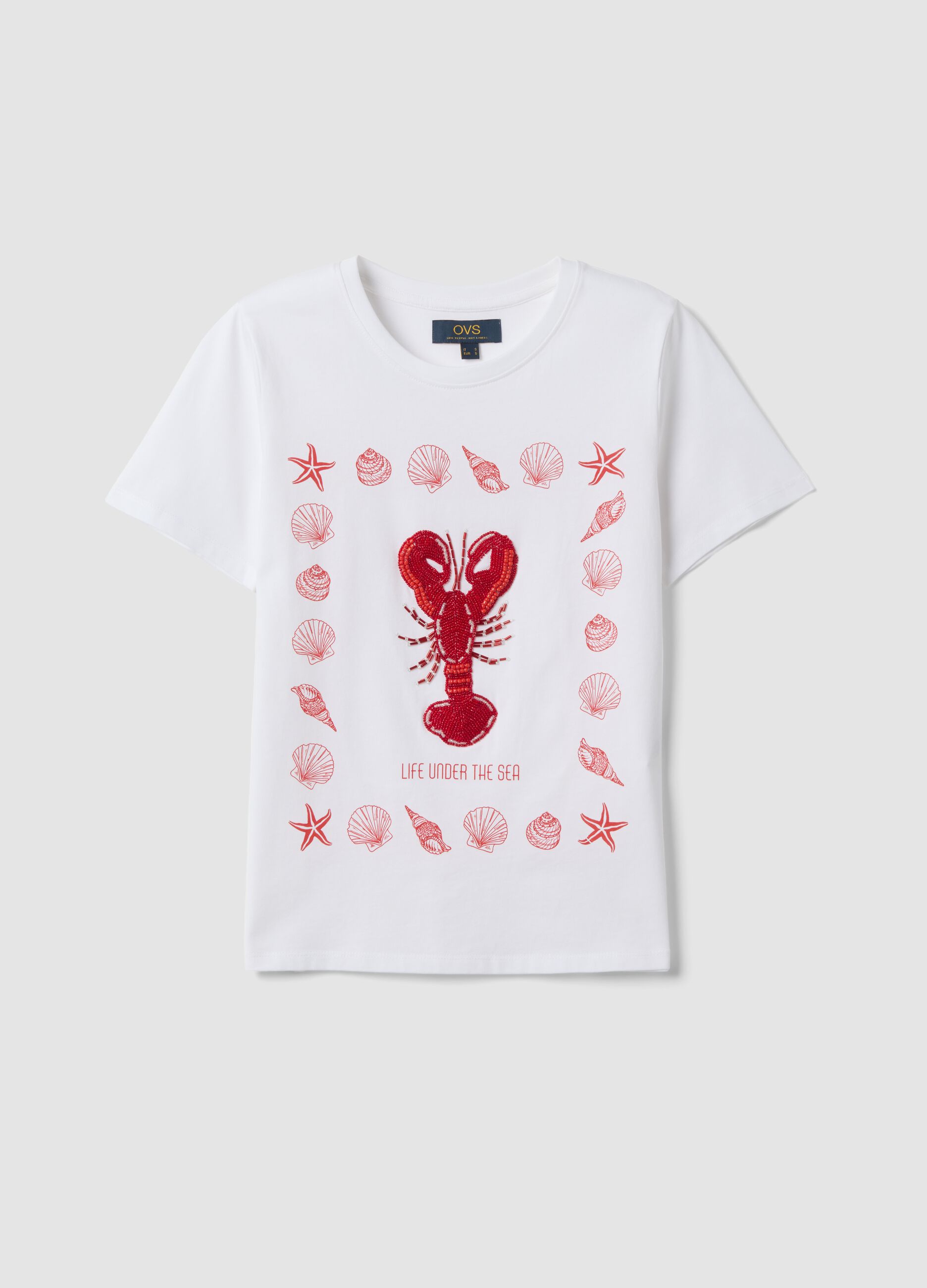 White pure cotton T-shirt with front print
