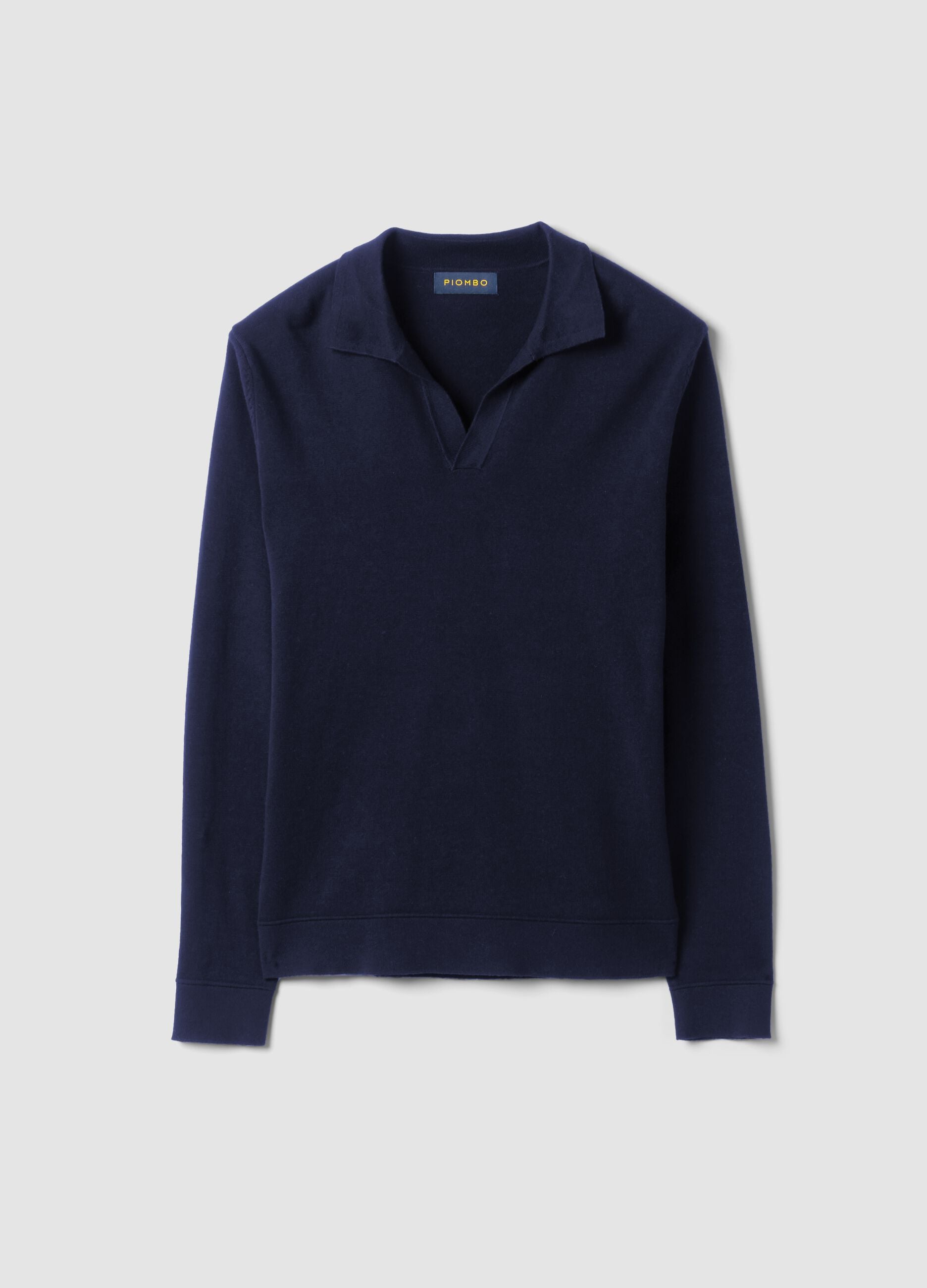 Blue long-sleeve pure cotton polo shirt