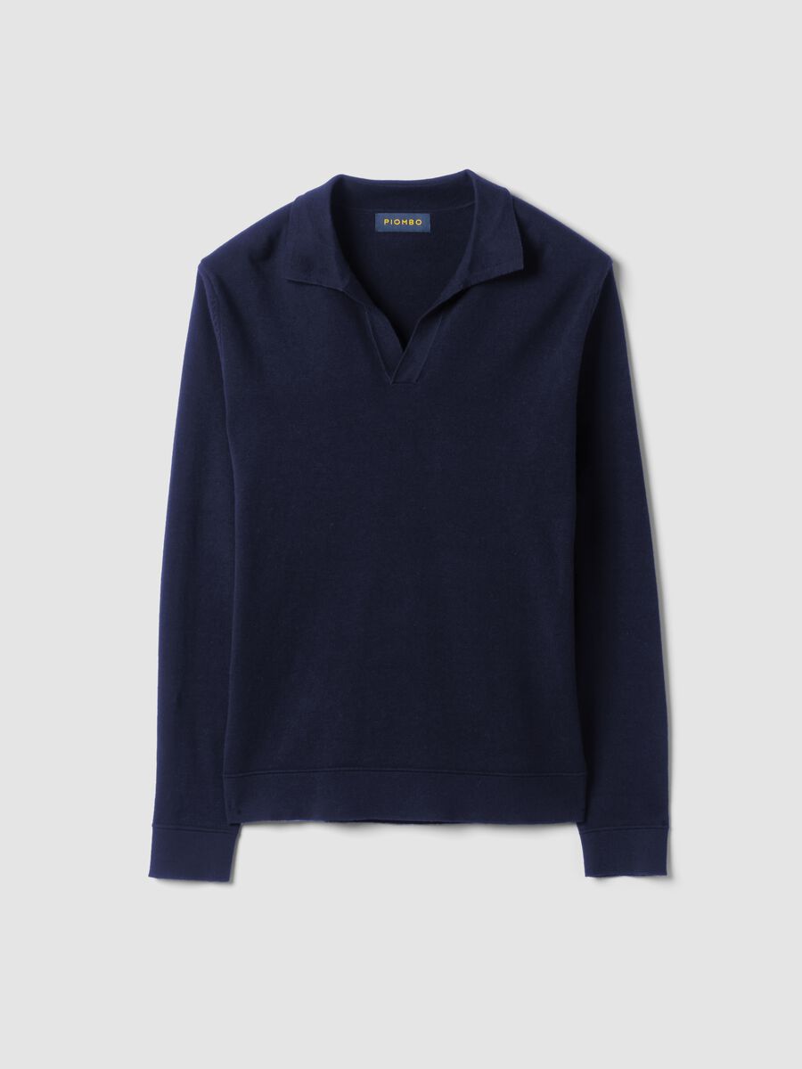 Polo blu in puro cotone a maniche lunghe_4