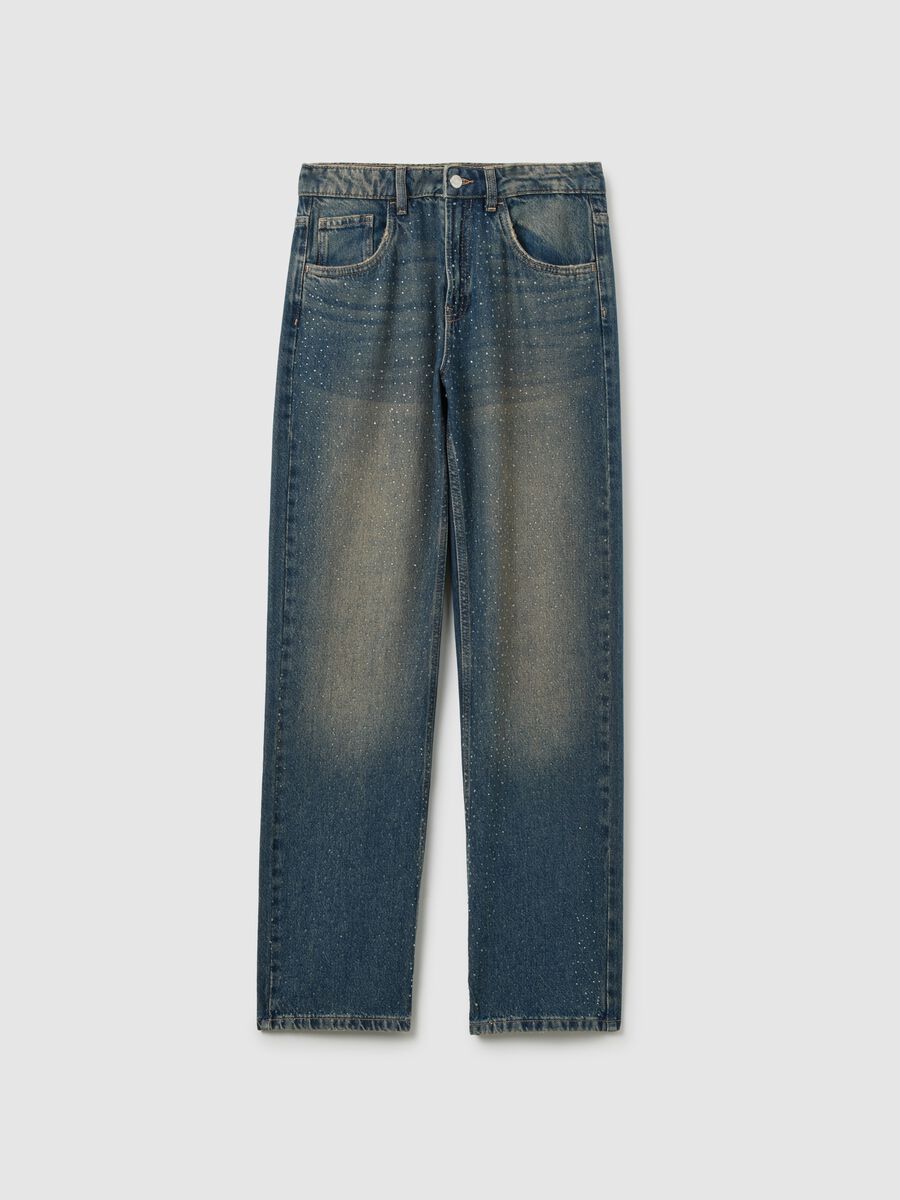 Blue baggy jeans in pure cotton with glitter details_4