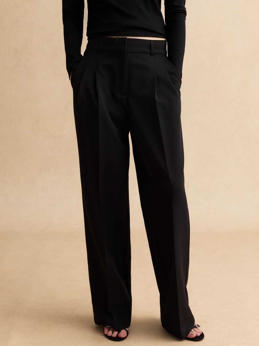 Black Wide Leg Trousers Regular Fit_1