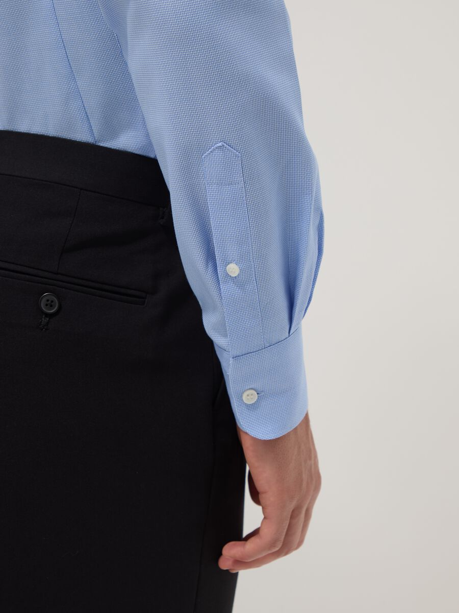 Blue slim-fit cotton-blend shirt_3