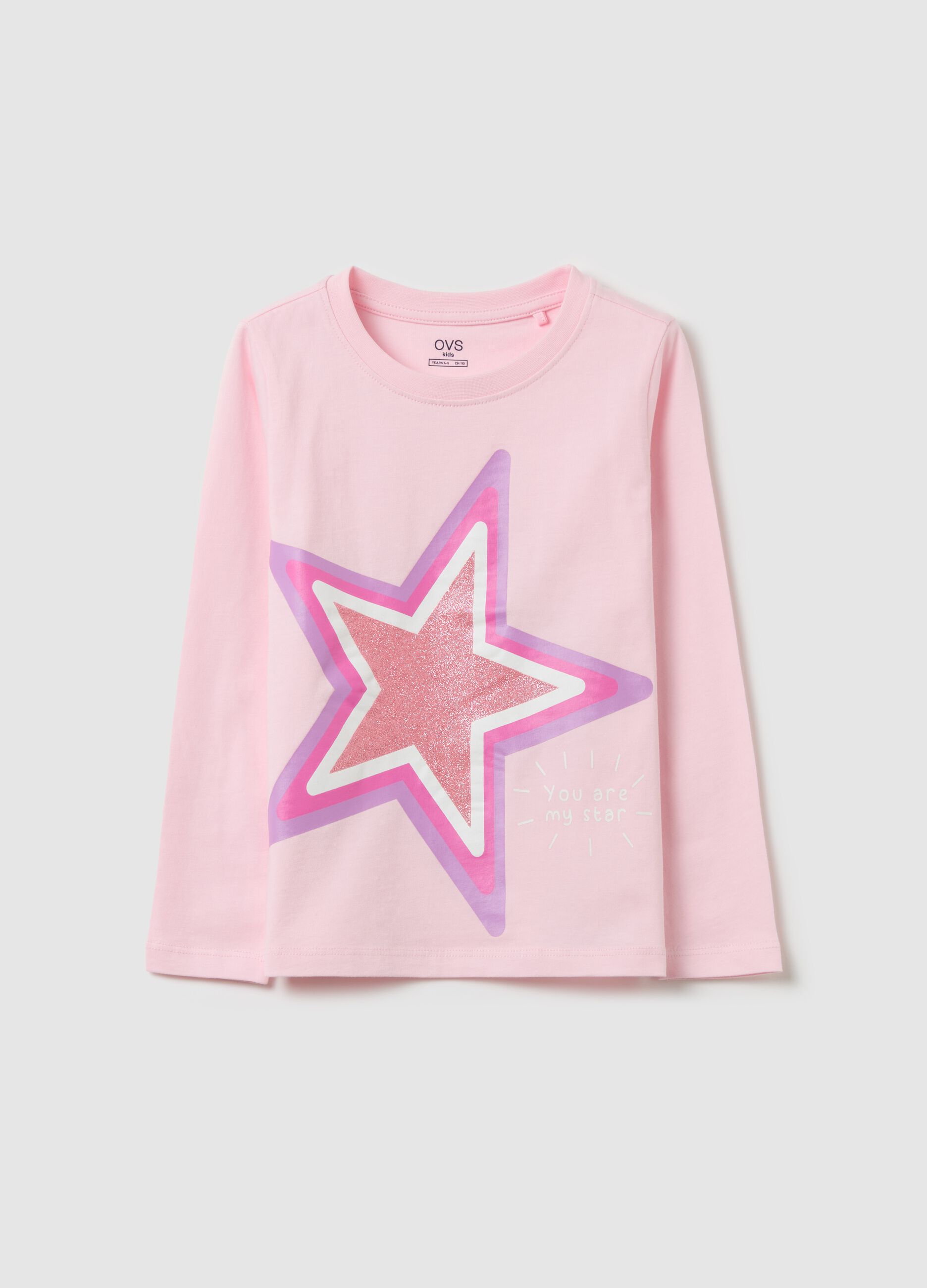 Long-sleeved T-shirt with glitter print