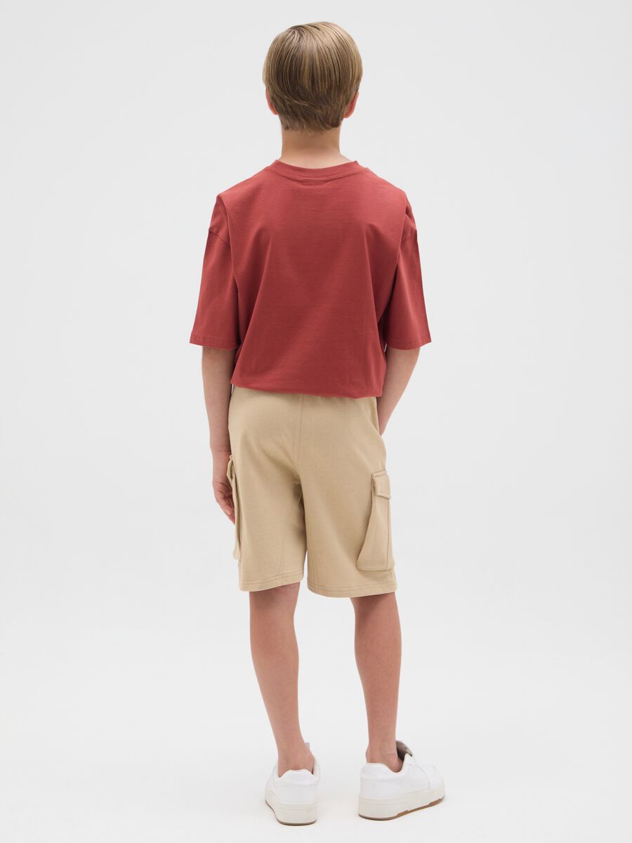Bermuda cargo da ragazzo in puro cotone beige regular fit_1