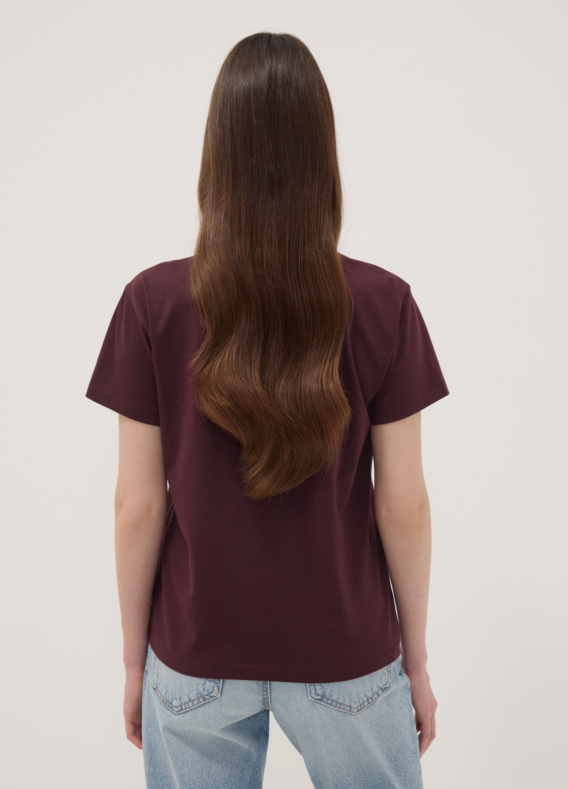 Red pure cotton T-shirt with front slogan, regular fit