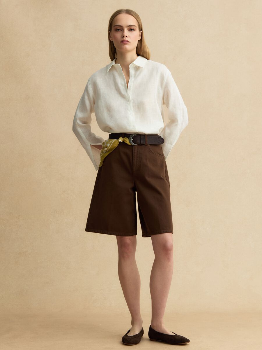 Brown denim pure cotton wide-leg shorts_0