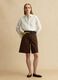 Brown denim pure cotton wide-leg shorts_0