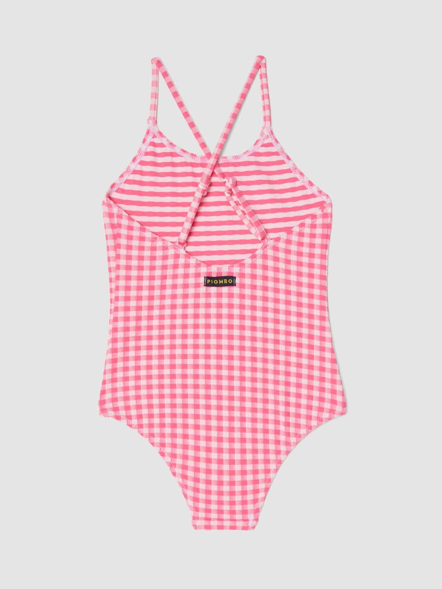 Pink gingham stretch swimsuit_1