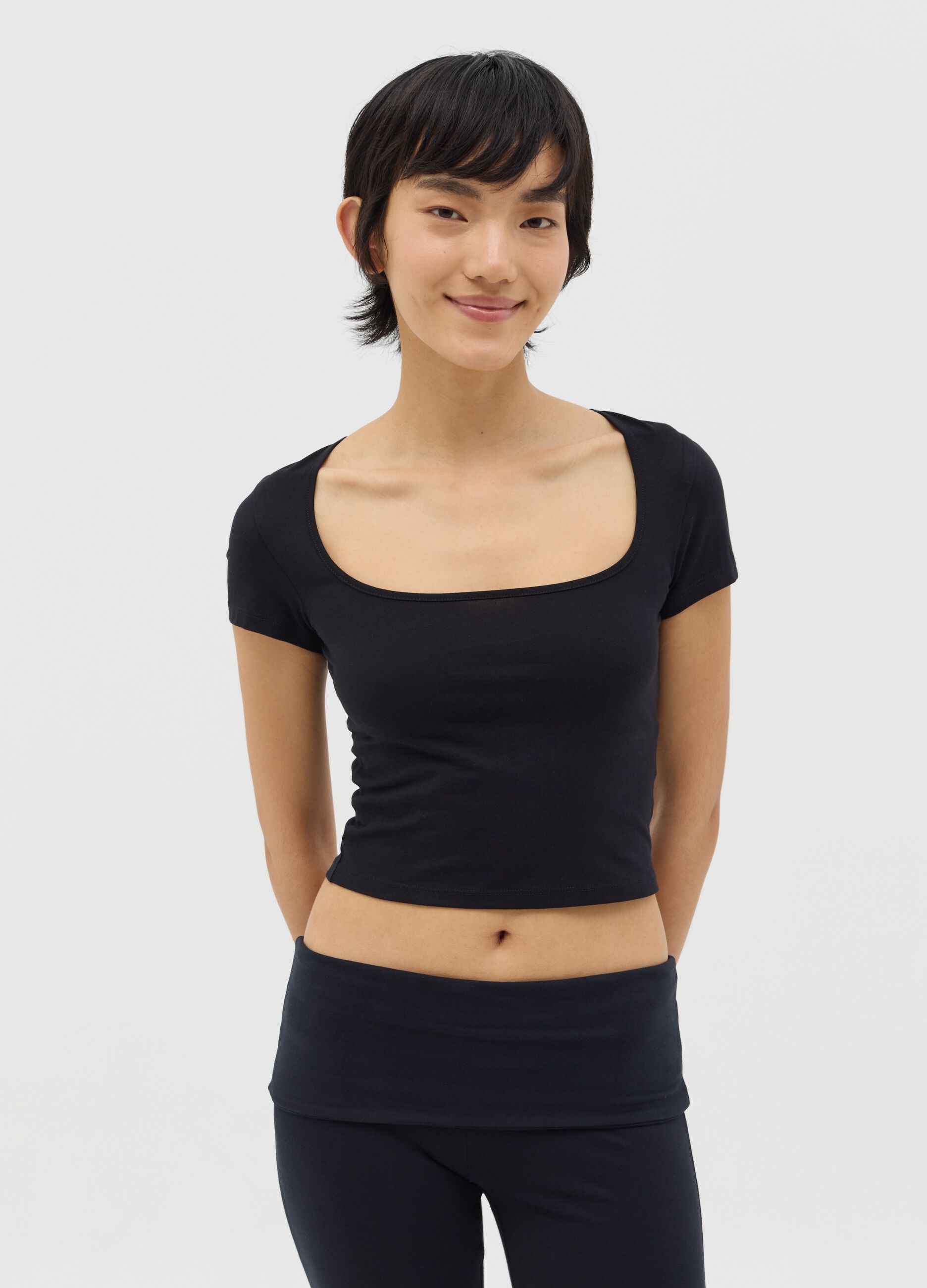 Black T-shirt with square neckline