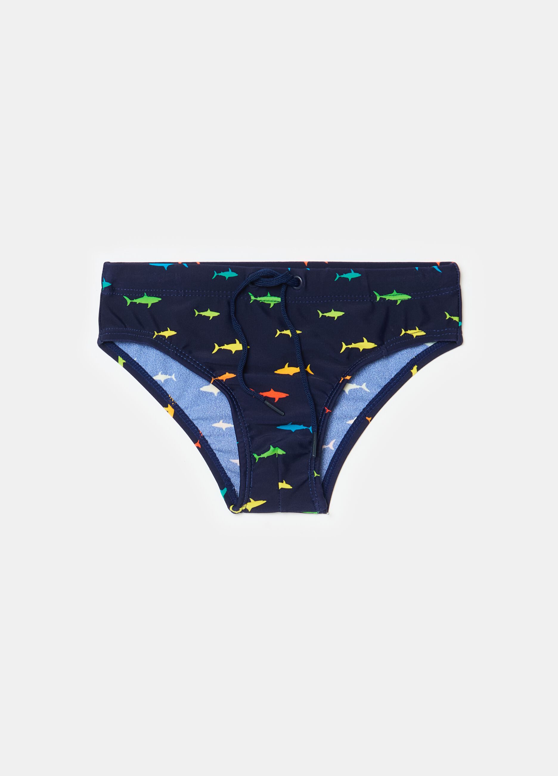 Swim briefs with print and drawstring
