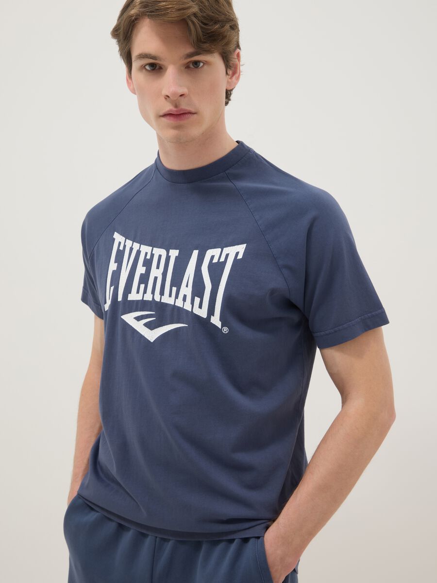 Blue pure cotton regular fit t-shirt with Everlast logo_1