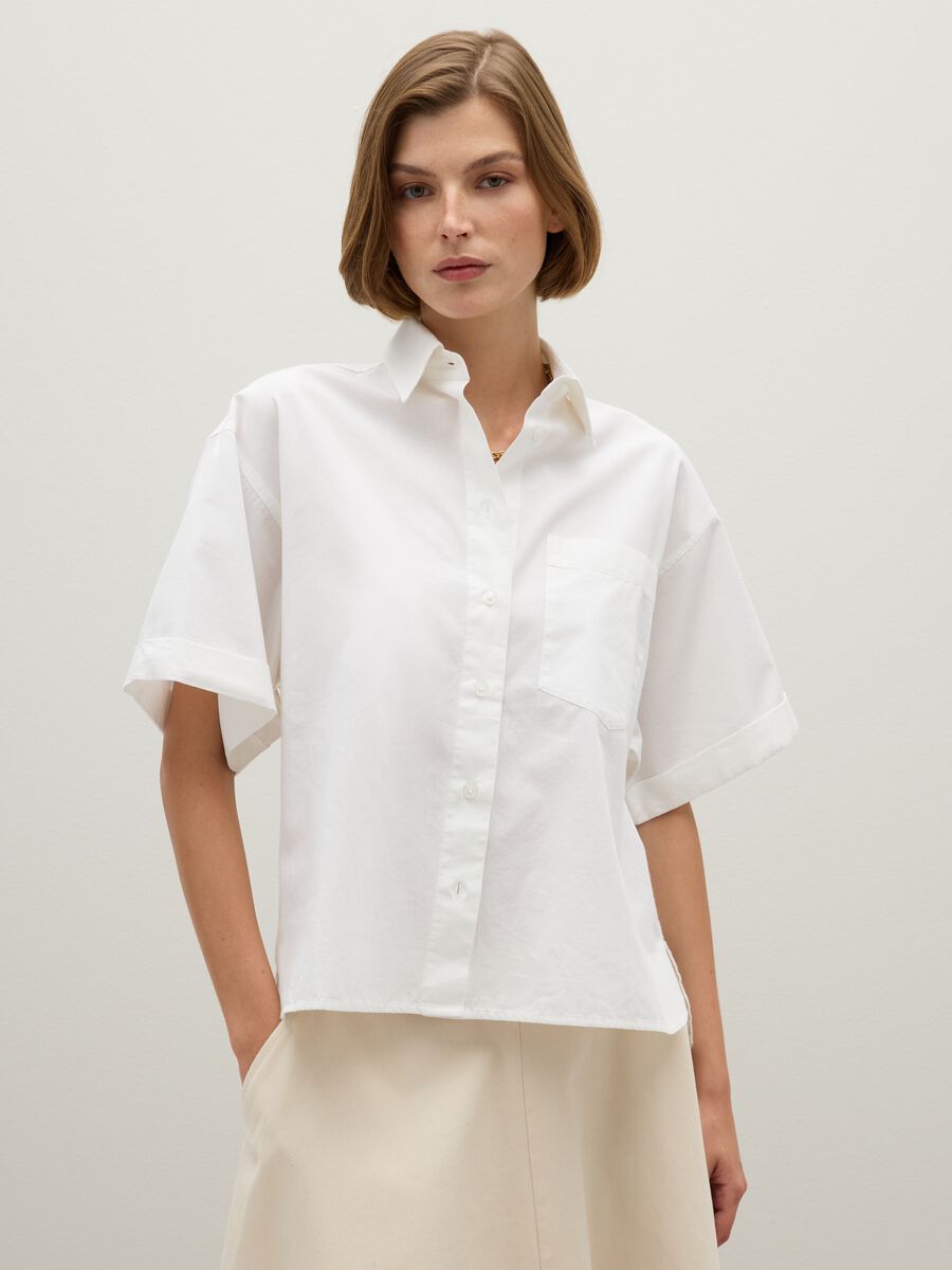 Camicia in puro cotone bianca oversized_0