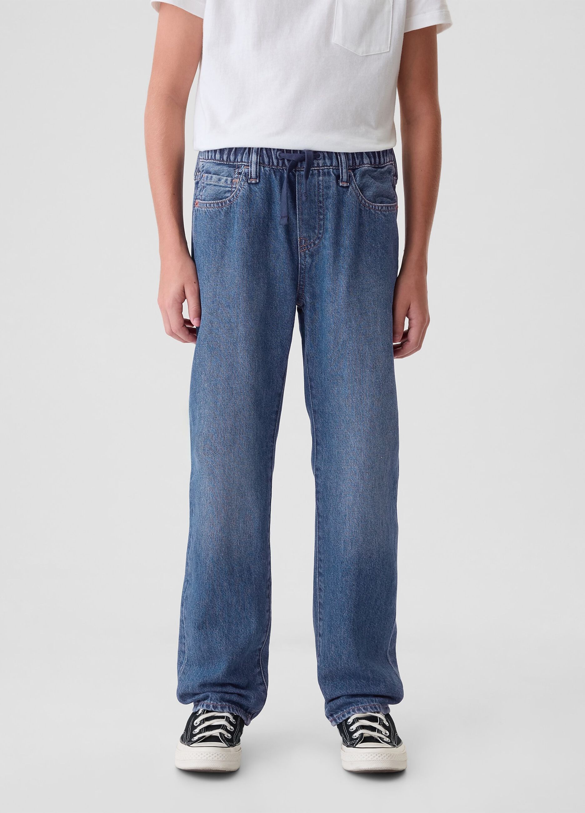 Denim joggers with drawstring and pockets