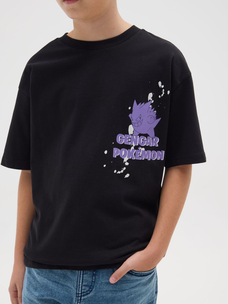 T-shirt nera da bambino in puro cotone regular fit con stampa Pokémon_2