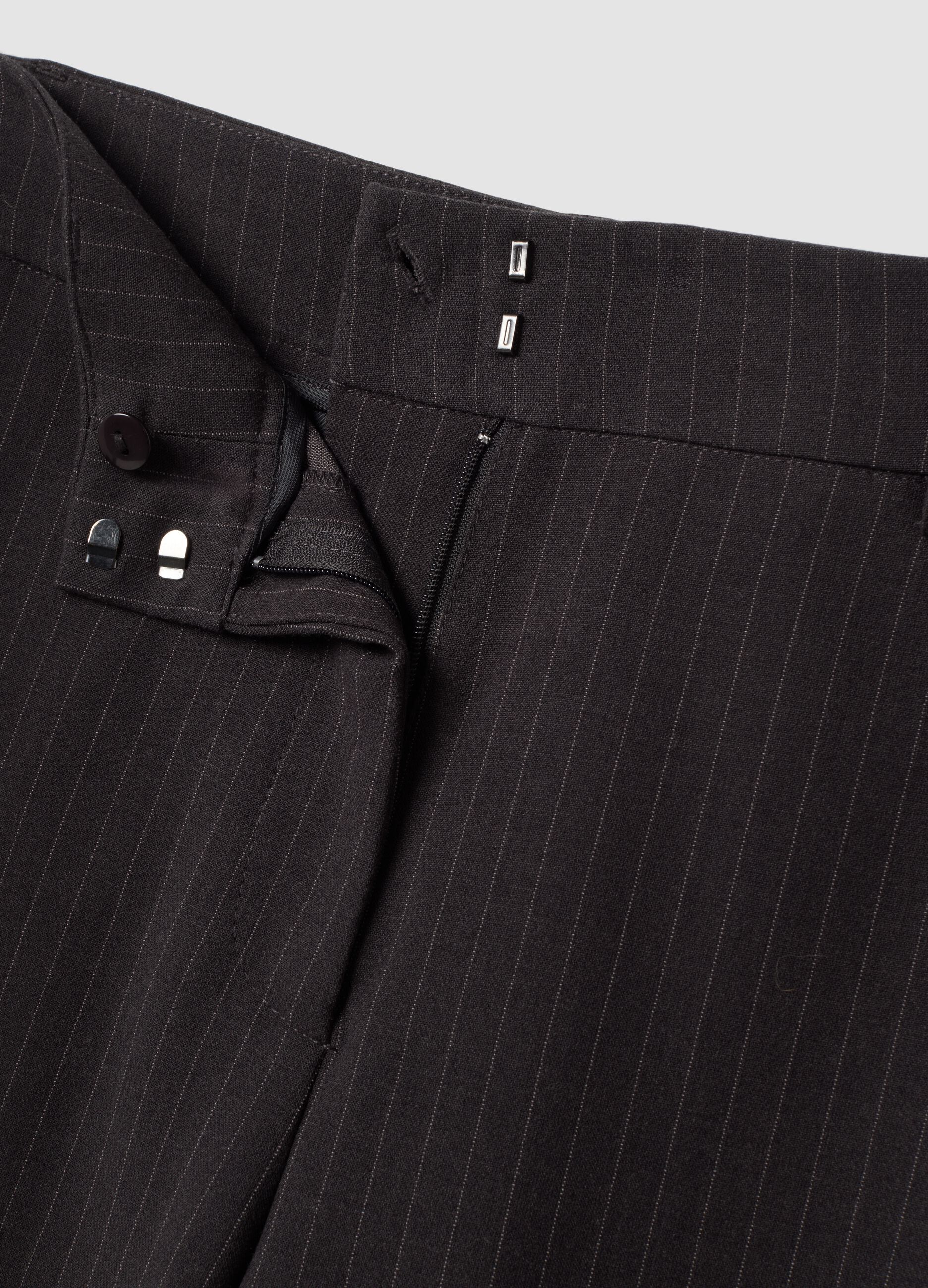 Grey pinstripe stretch viscose straight-leg trousers