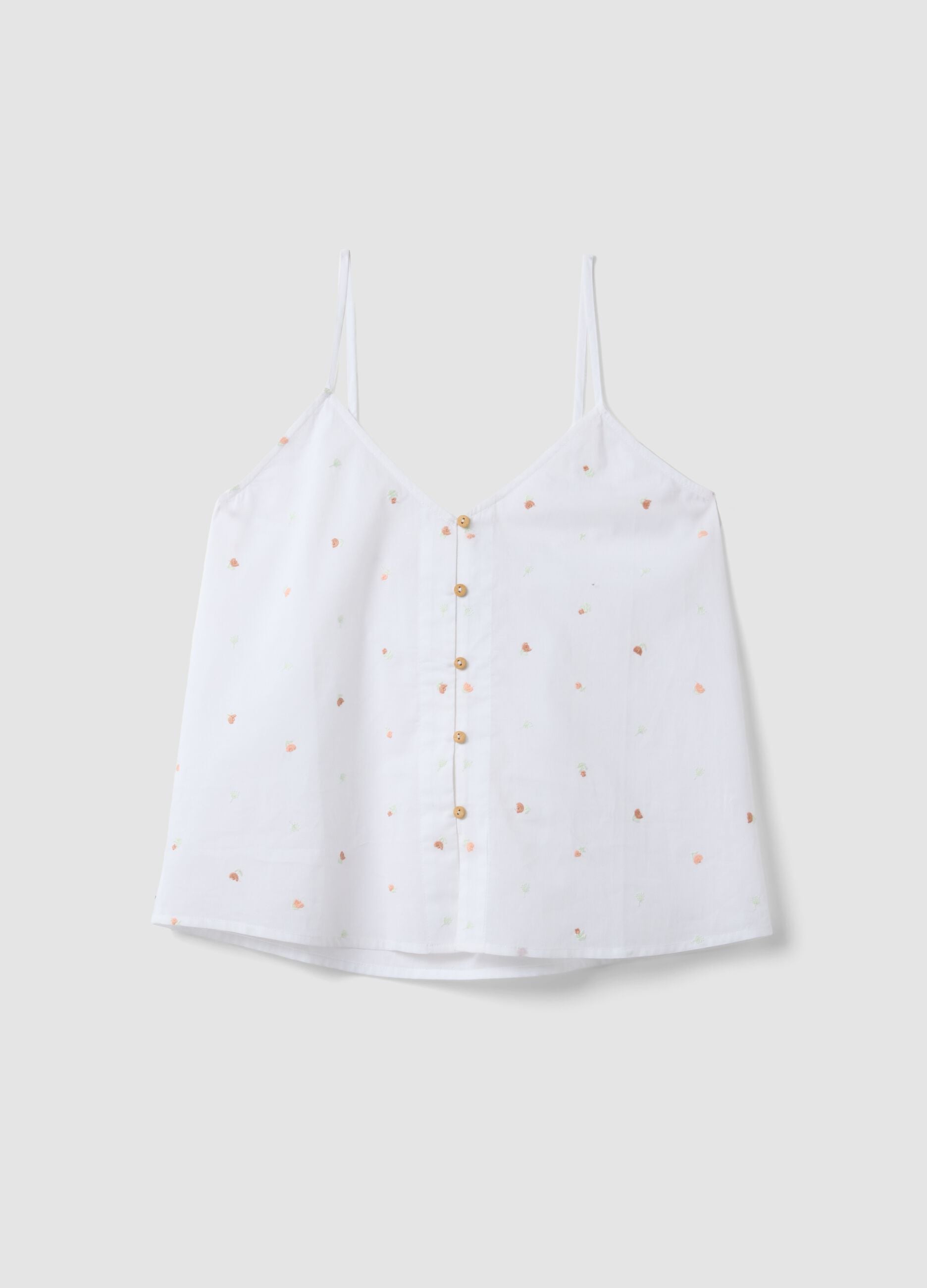 Pigiama bianco in puro cotone con top a spalline e shorts regular fit