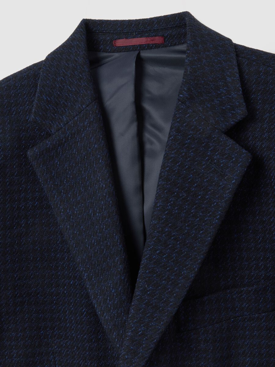 Cappotto lungo blu a quadri regular fit in pied de poule_5