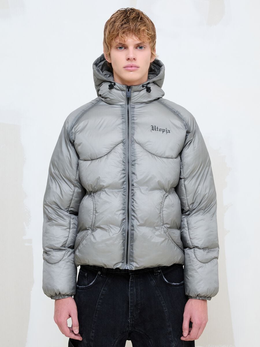 Nylon Ripstop Hooded Puffer Jacket Grey_3