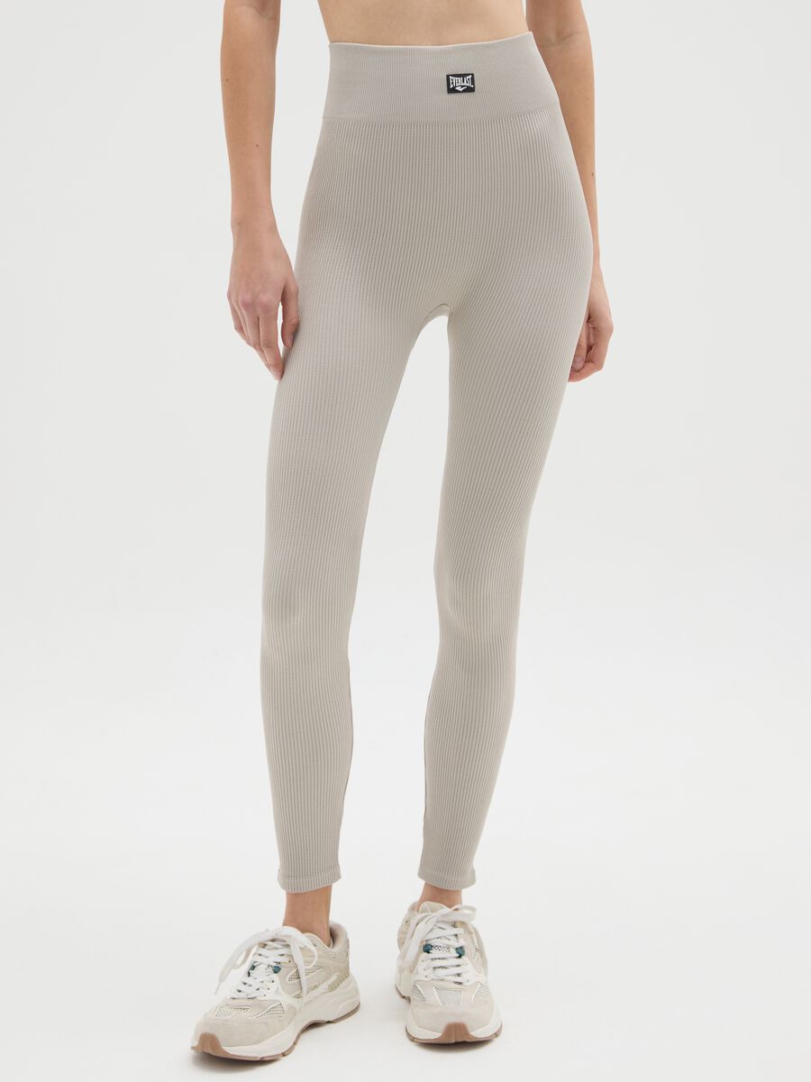 Leggings lunghi grigi a righe regular fit con logo Everlast_1