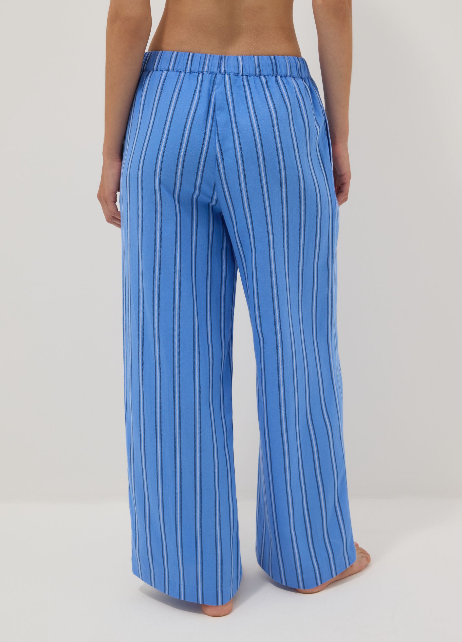 Blue pure cotton striped beach cover-up trousers