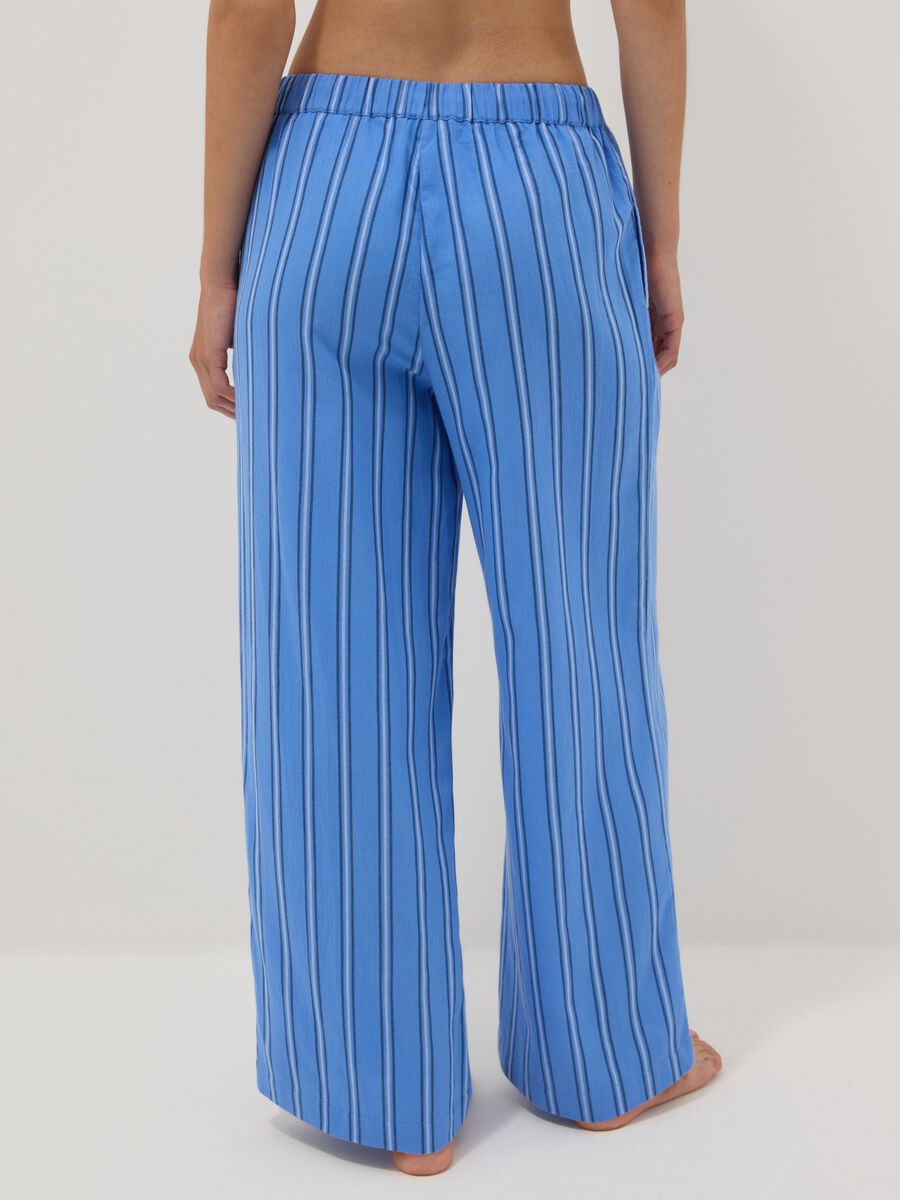 Blue pure cotton striped beach cover-up trousers_3
