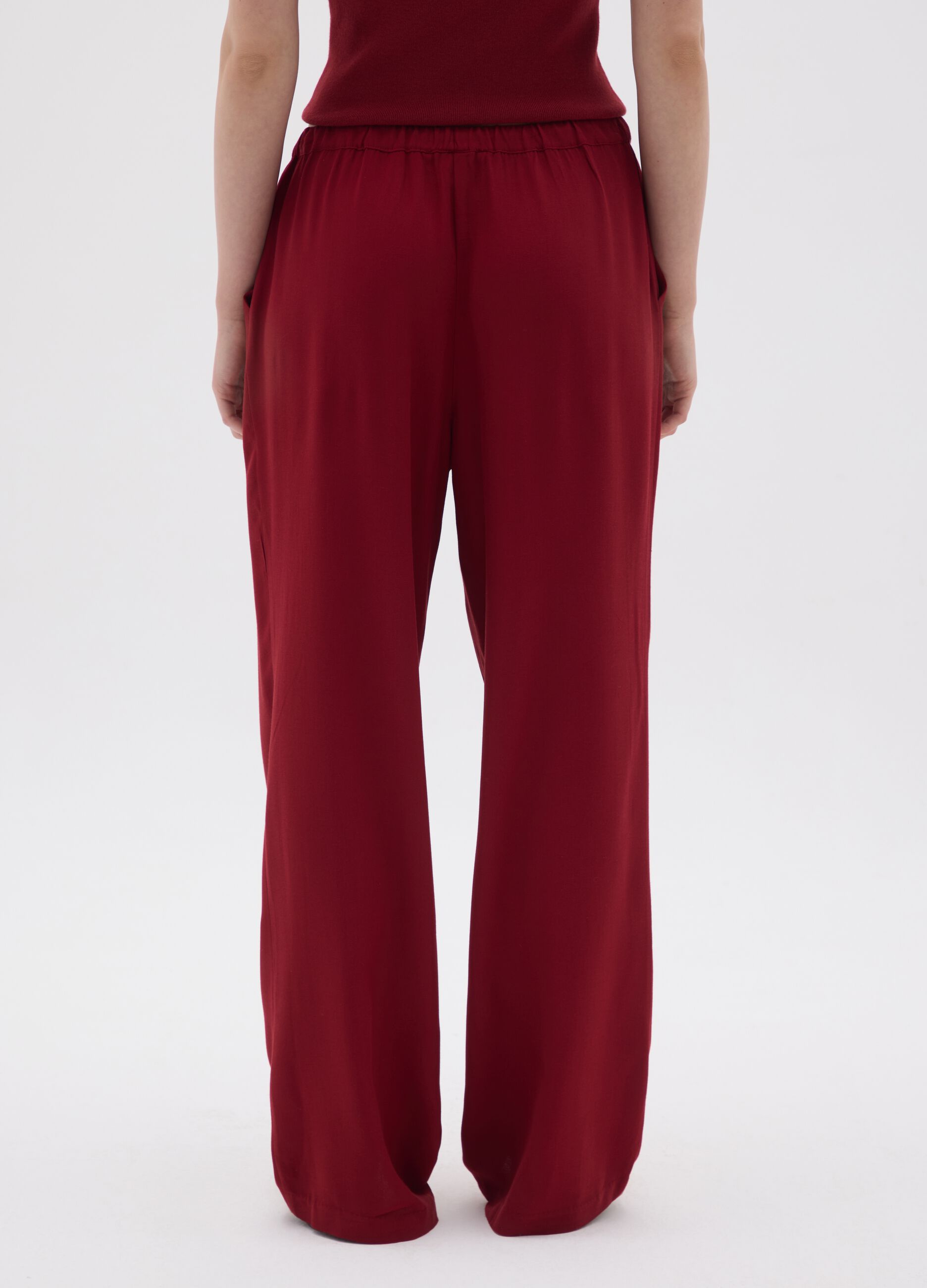 Women's red regular fit pure viscose trousers
