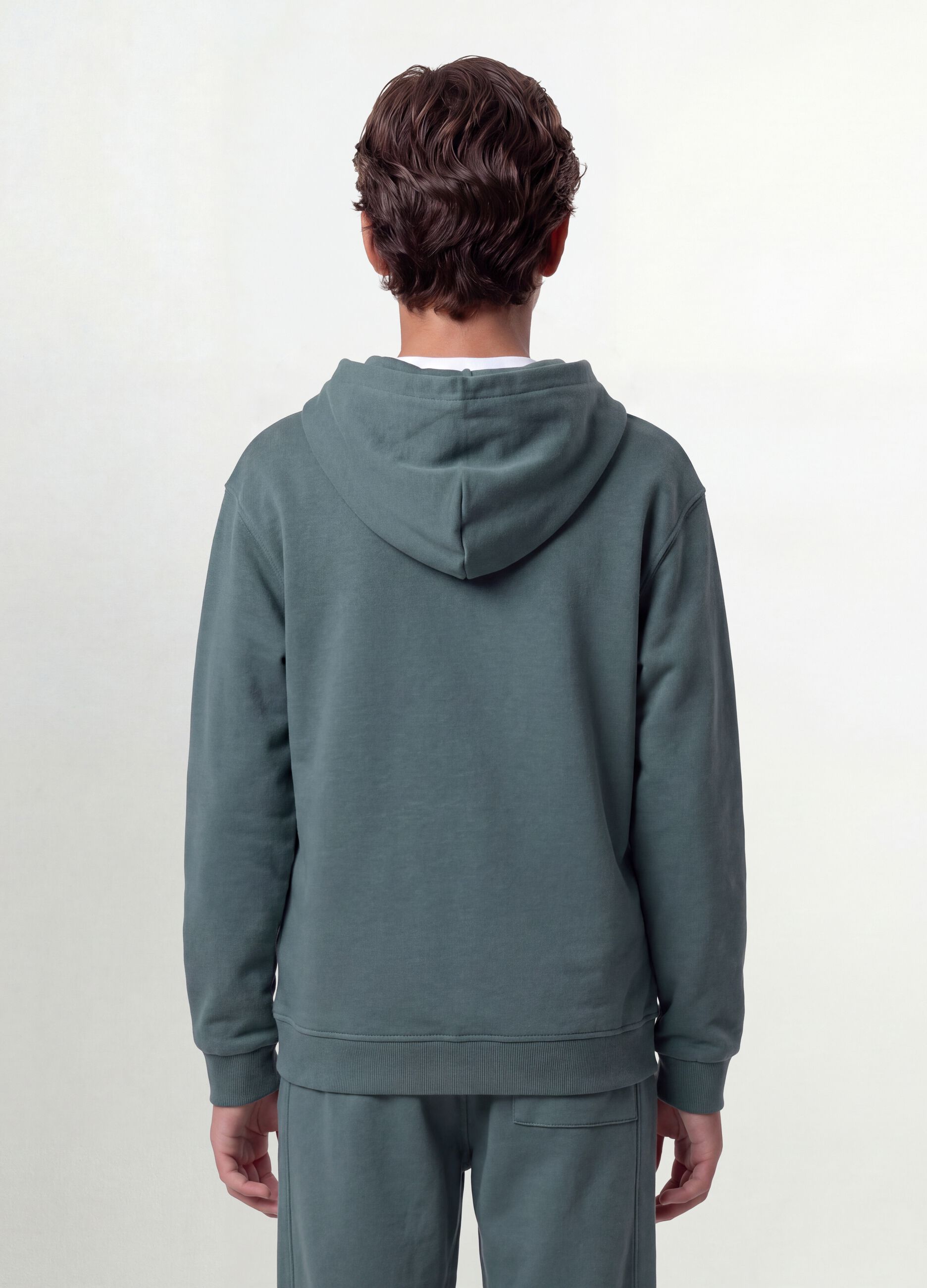 Green organic cotton zip-up hoodie for boys, relaxed fit