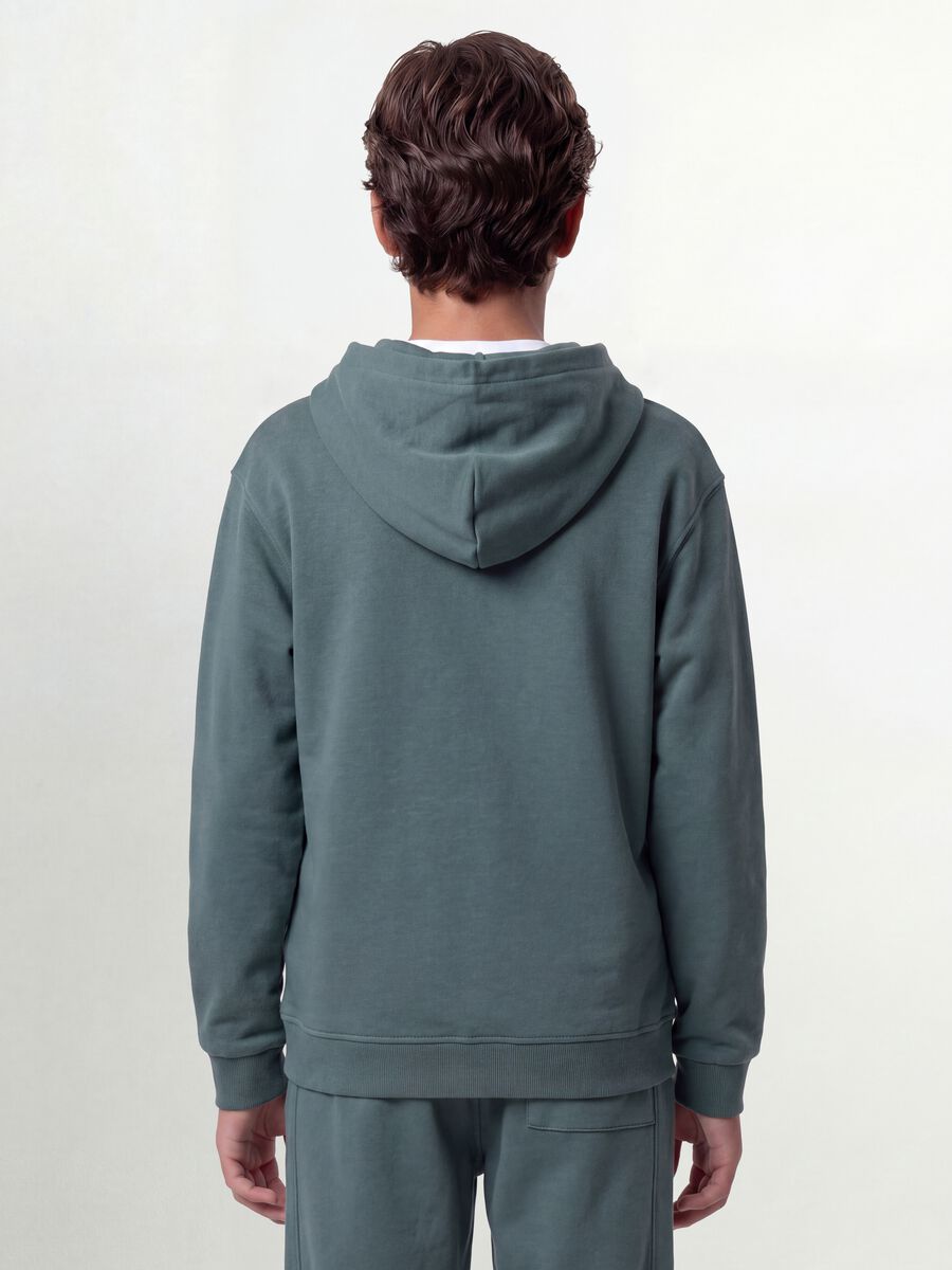 Felpa verde con cappuccio e zip in puro cotone organico per ragazzo relaxed fit_3