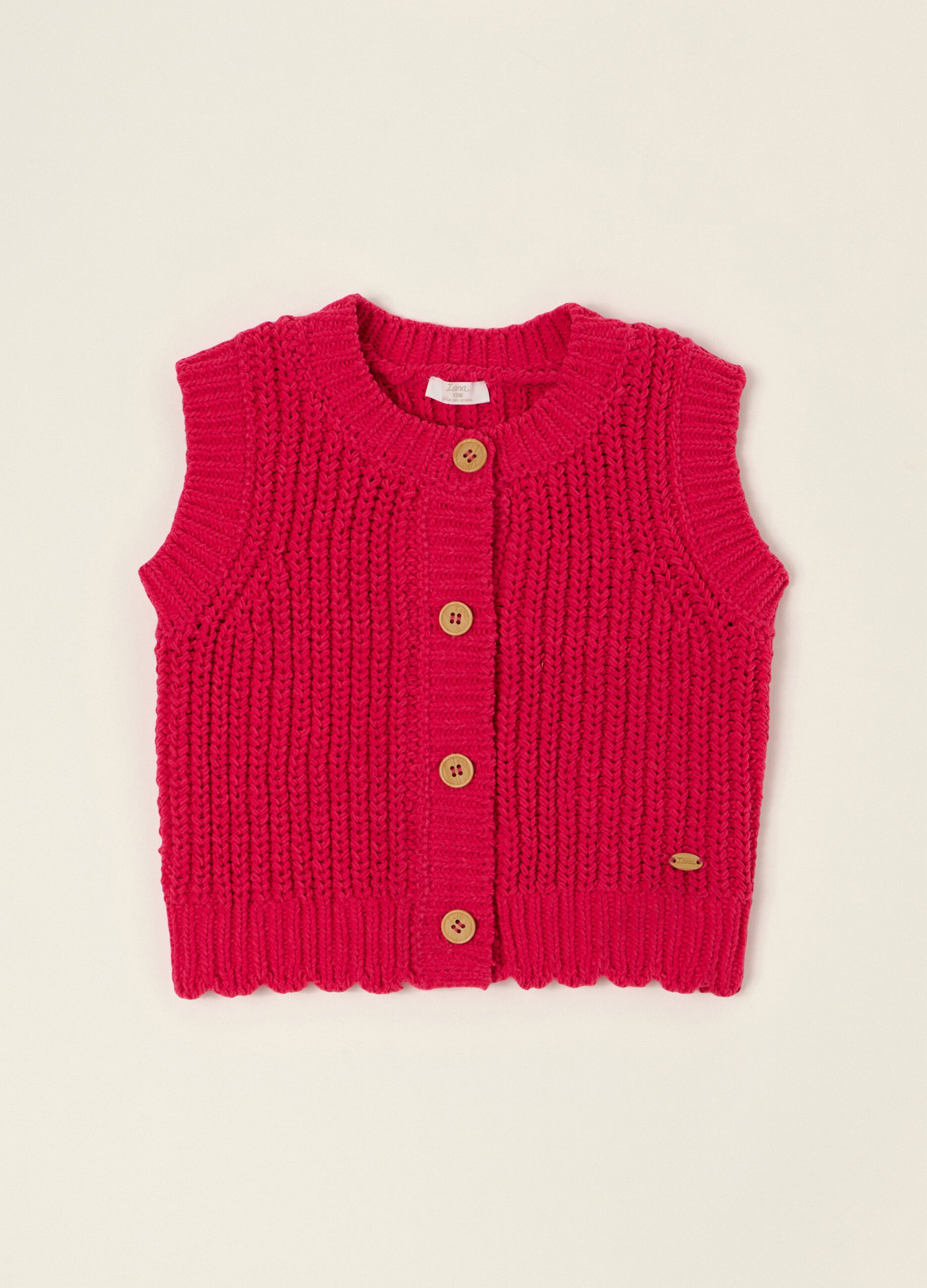 Red knitted cardigan for baby girl, regular fit